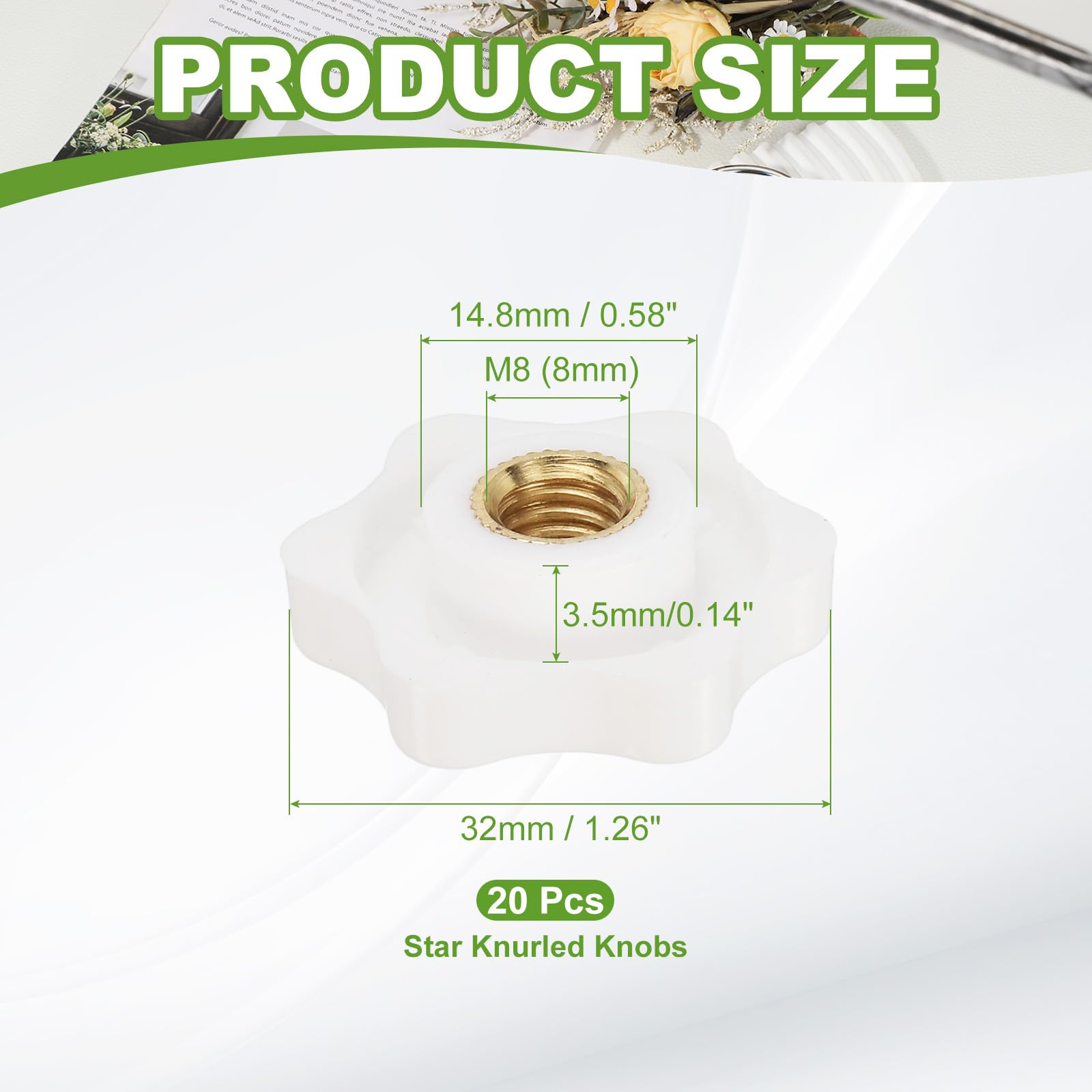 YELARXI Clamping Nuts Knob Plastic Screw-On Brass Star Knobs Knurled M8 Female Threaded Hexagon Head - Image 2