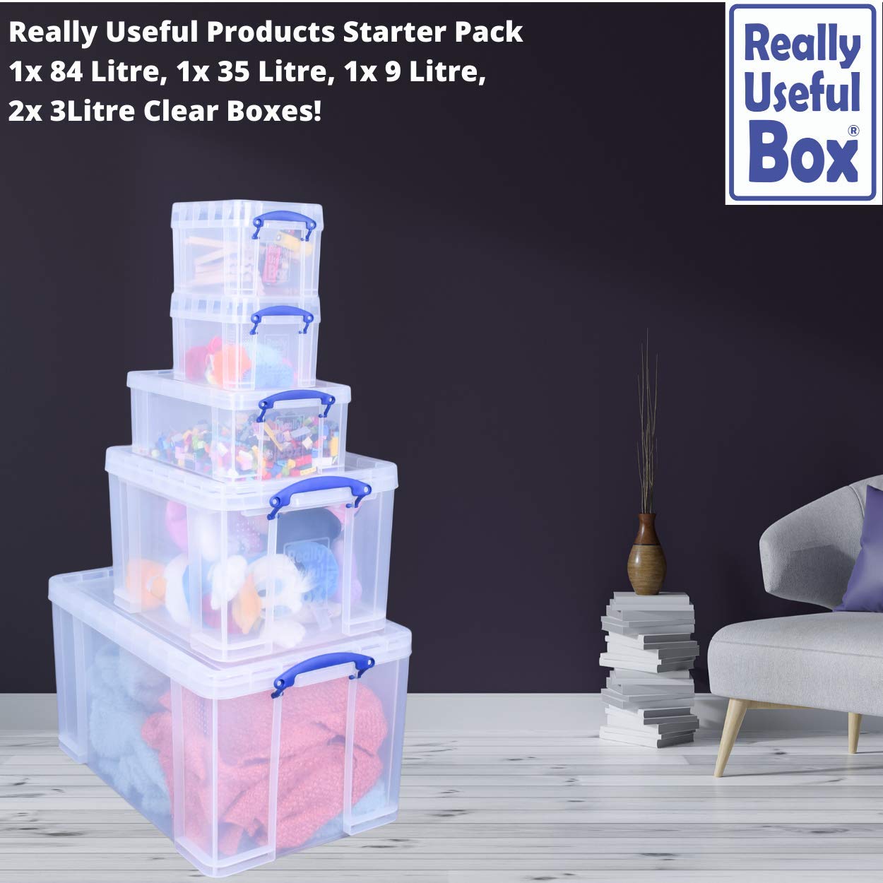 Really Useful Box Really Useful Aufbewahrungsboxen 5er-Packitre +itre +itre + 2 xitre farblos 84 L – Bild 5