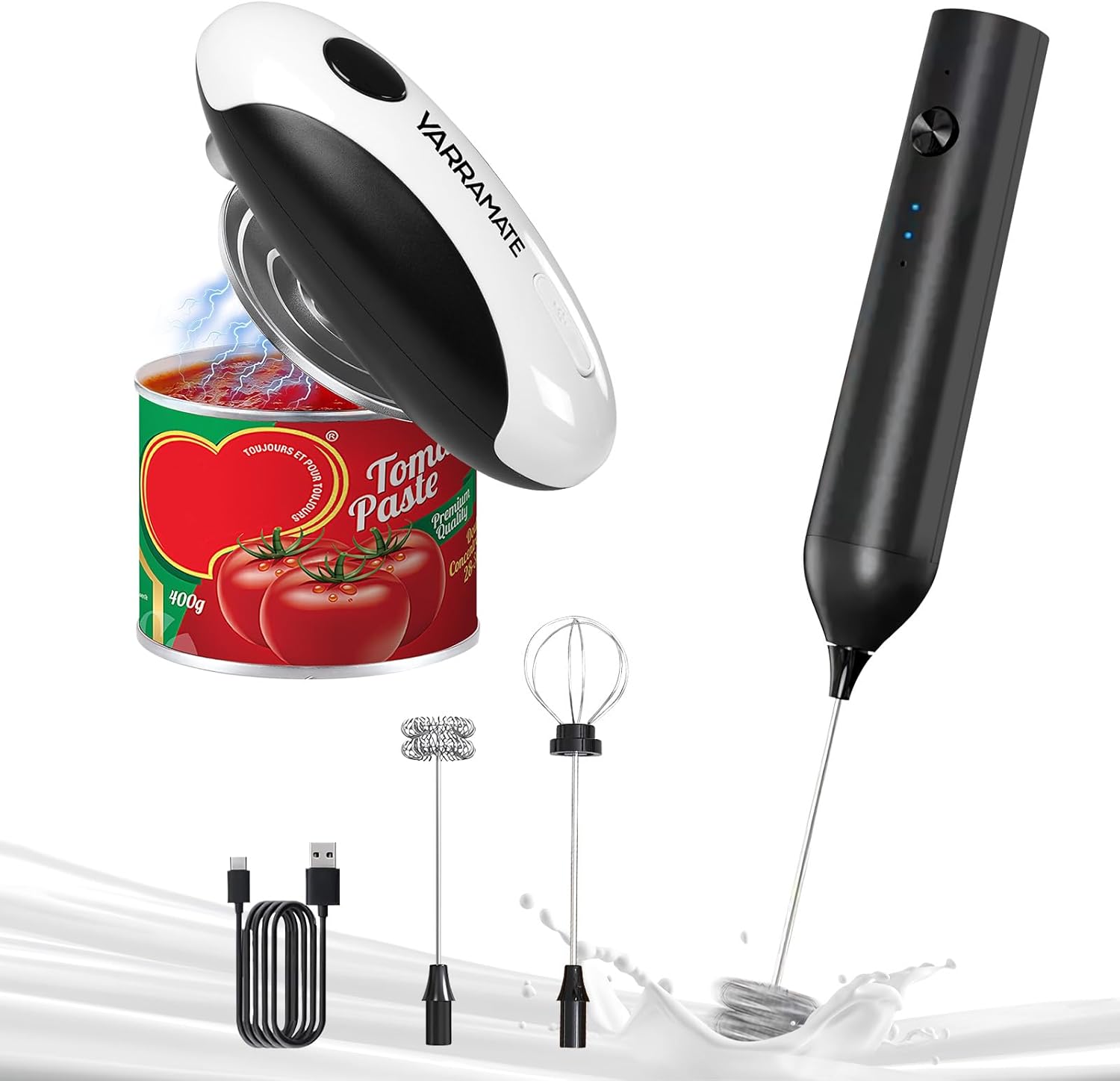 YARRAMATE Electric Can Opener and Rechargeable Milk Frother Wand