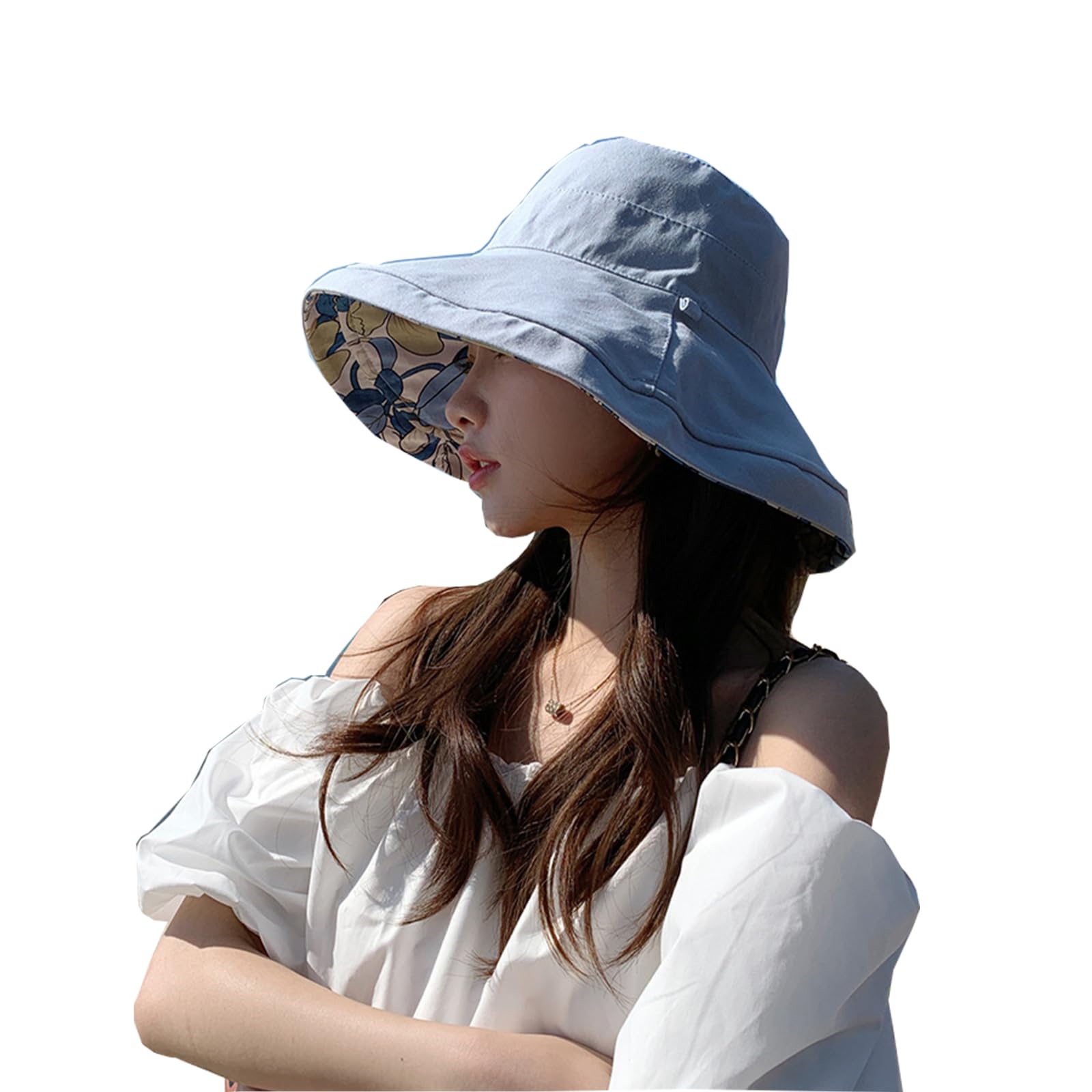 BLIANZHONG Sombrero de Pescador de Doble Cara,Sombrero de Sol para Mujer,Gorro de Pescador, de algodón, Plegable, de Doble Cara, Reversible, para Playa, Barbilla, Gorro de Sol, Ajustable