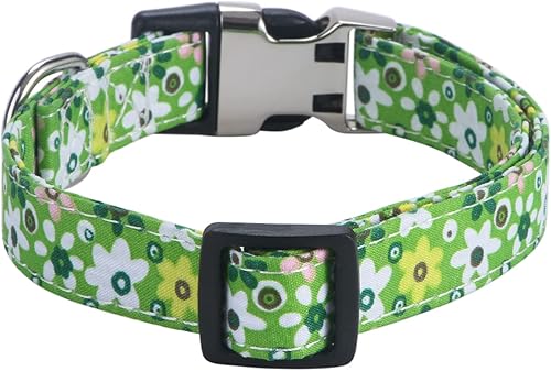 Miniatura 2 de Collares para perras hembras, diseño de rosa, girasol, margarita y leopardo en tamaño pequeño, mediano, grande para perras hembras, verde margarita,