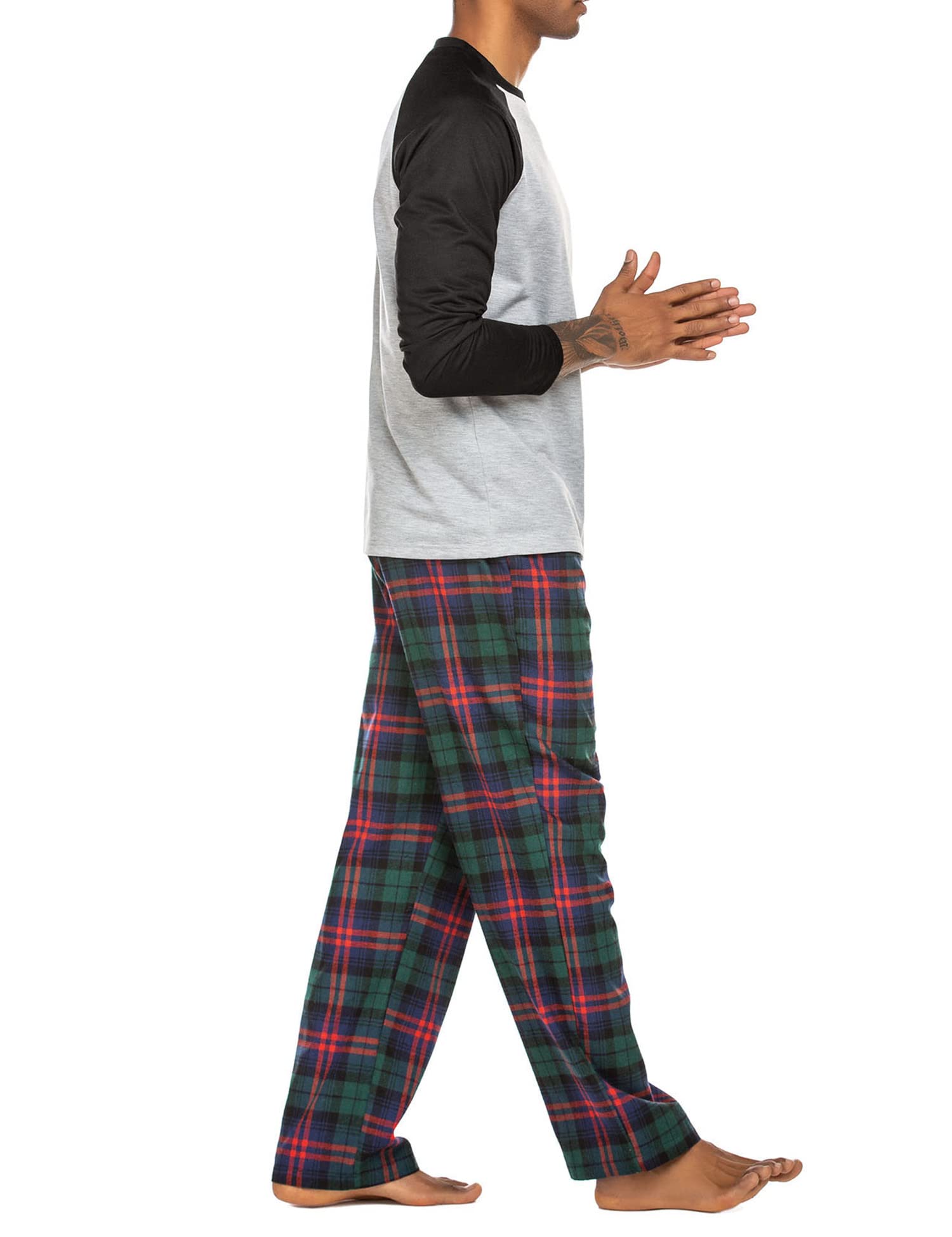 ADOME Pijama Hombre Conjunto de Pijamas Invierno Ropa de Dormir Manga Larga y Pantalones Larga Celosía, S-XXL