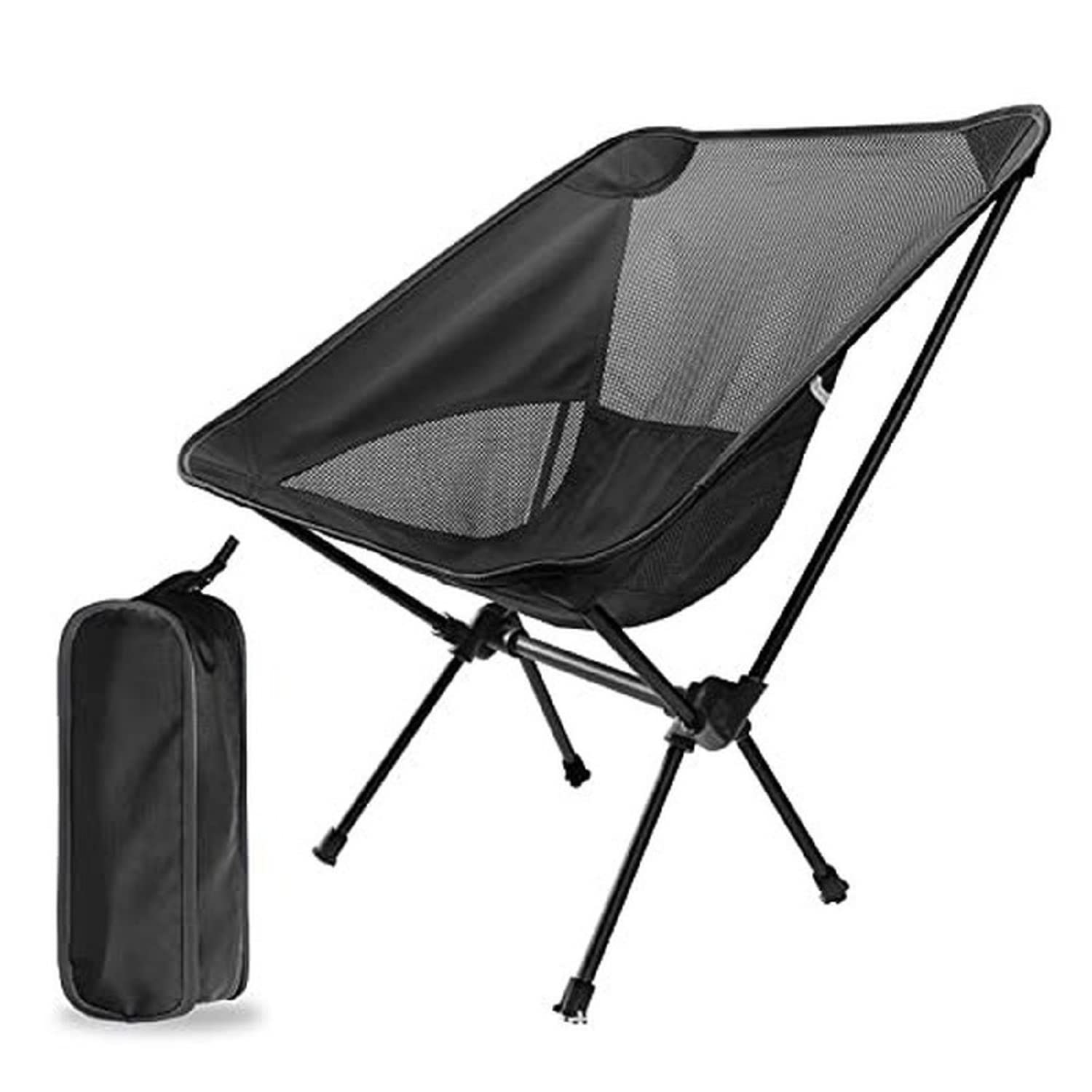 YWHWXB Ultralight Portable Camping Chair, Folding Backpacking Chair, Compact Collapsible Beach Chair Patio Dining Chair with Carrying Bag for Outdoor Hiking Fishing Picnic Travel (Black)
