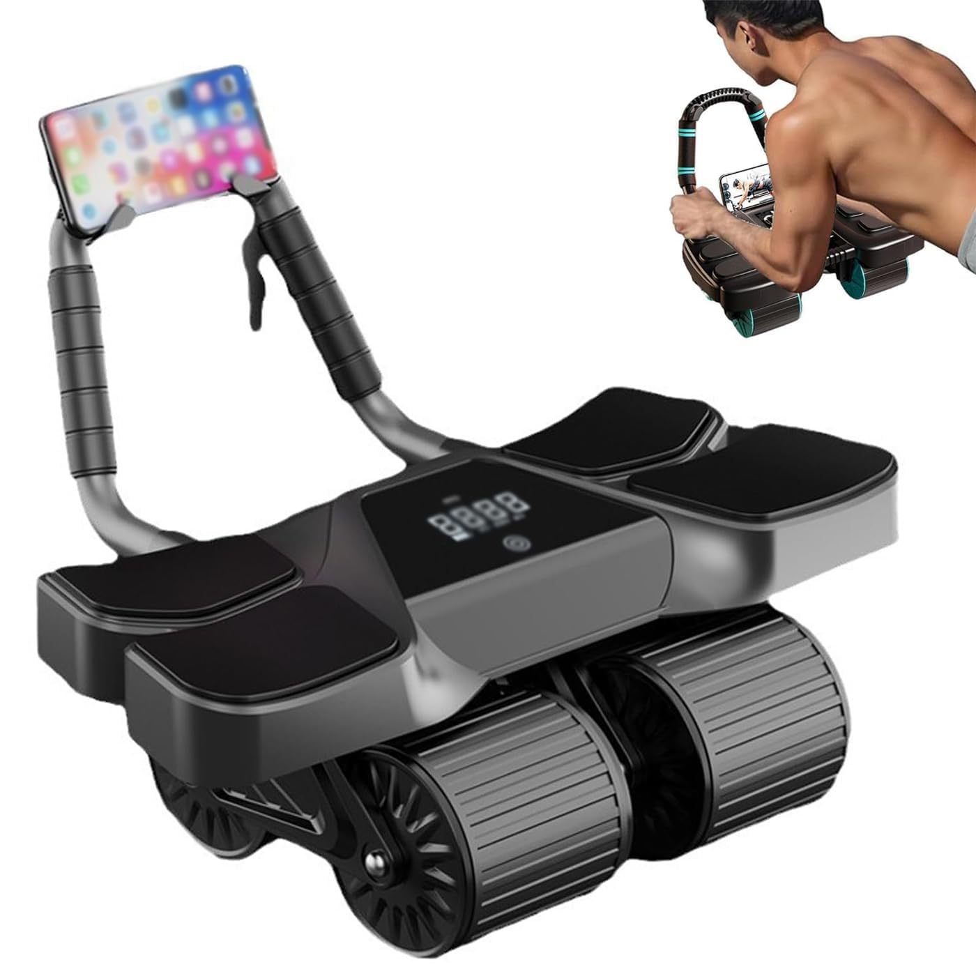 Rodillo de abdominales con retorno automático, temporizador inteligente y soporte de codo, rueda de ejercicio abdominal para gimnasio en casa, entrenamiento central
