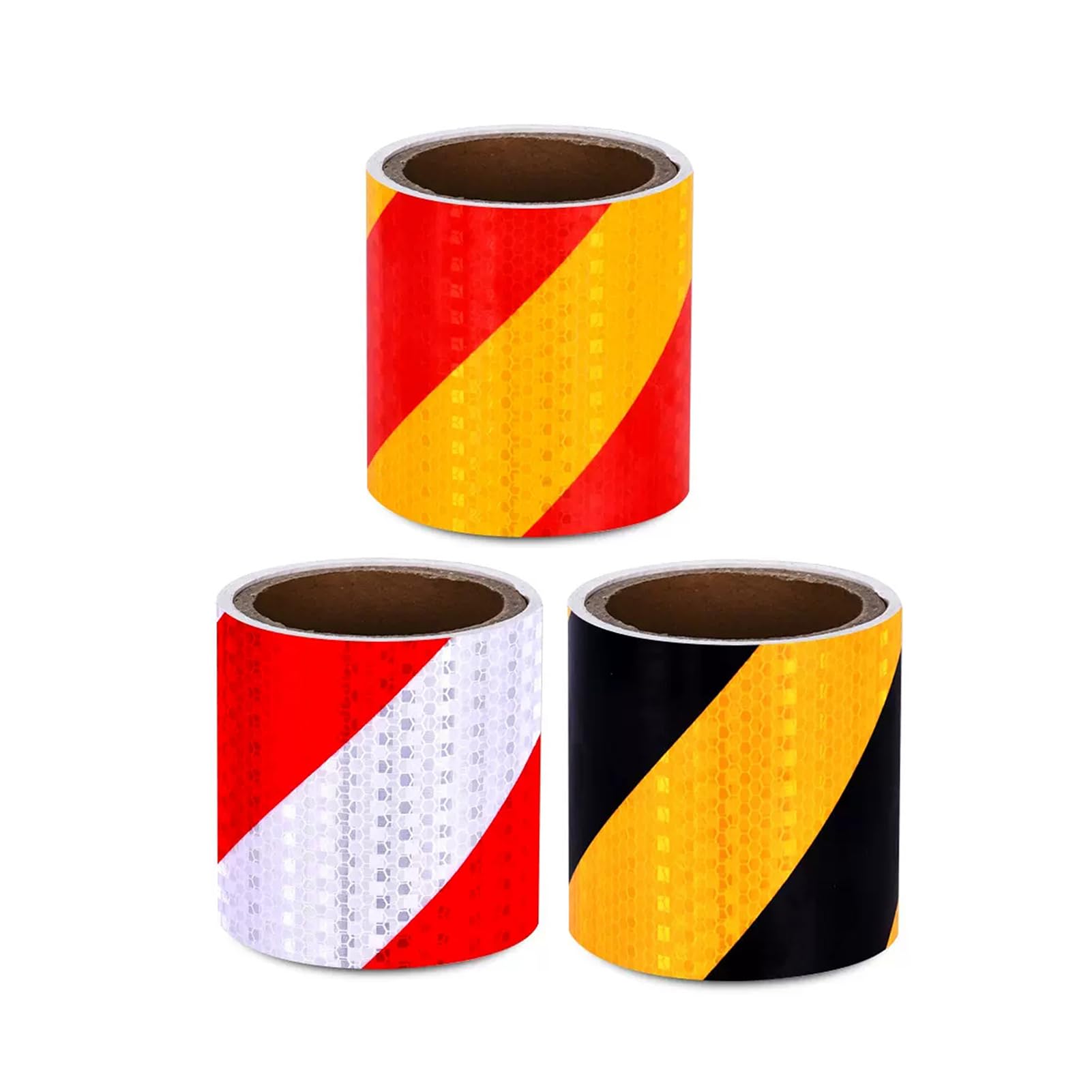 3 Rollos Cinta Adhesiva Reflectante, 10cm x 3metros Cinta Seguridad Autoadhesiva, Pegatina Impermeable para Coches, Carreteras, Bicicletas (Negro Amarillo, Rojo Amarillo, Rojo Blanco)