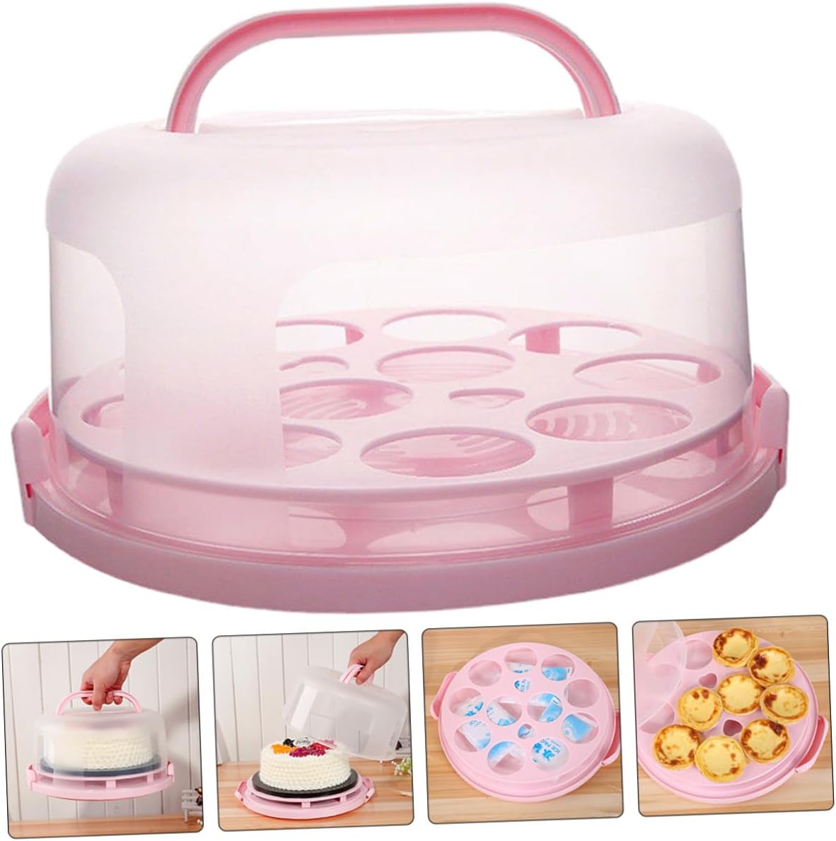 Pink Birthday Cake Carrier Box with Handle Reusable Transparent Dome Cake Storage Container Practical Lightweight Dessert and Snack Organizer for Parties