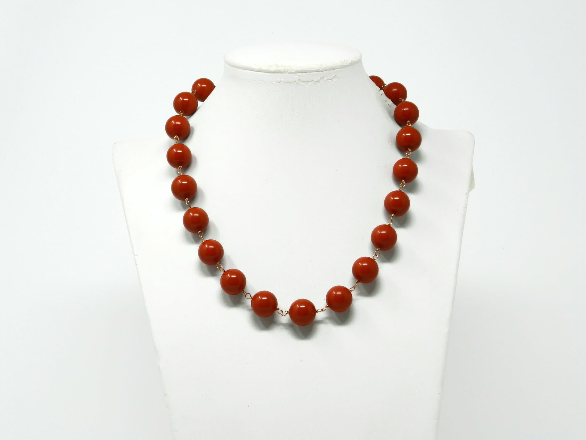 Collana girocollo donna in pasta di corallo rosso Sardegna – Palline 14 mm e goccia pendente 12x16 mm – Argento 925 placcato oro rosa – Handmade Made in Italy - DodiGioielli
