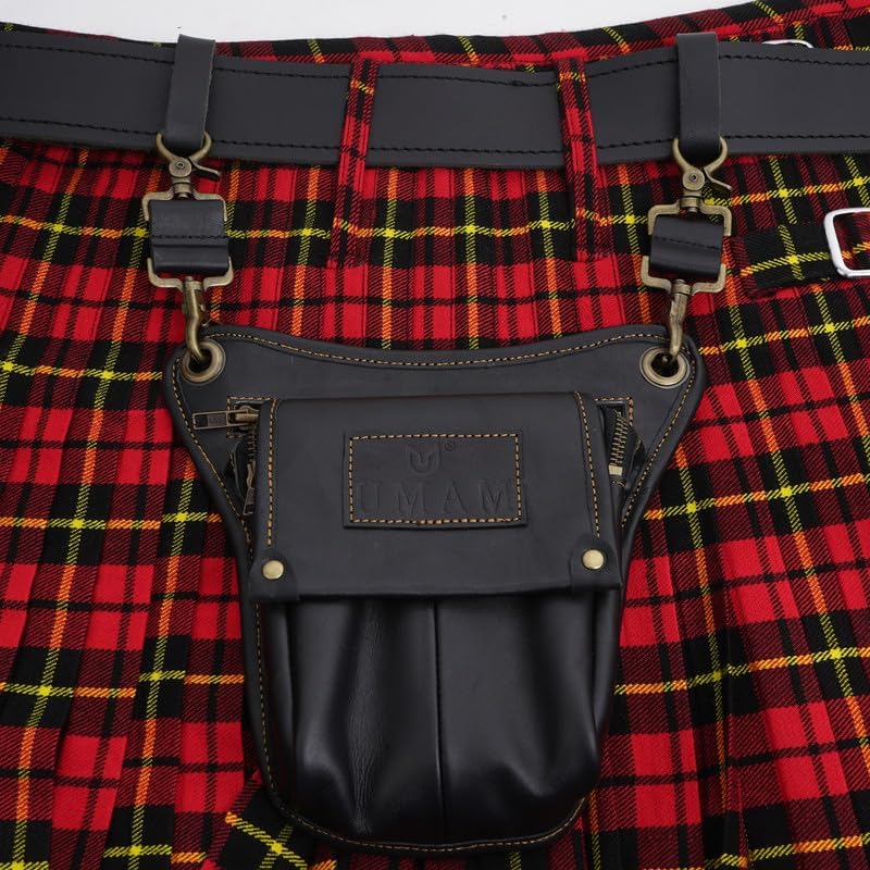 Men’s Utility Kilt Premium Leather Hanging Kilt pocket, Sporran Kilt Accessory (Black) - Image 7