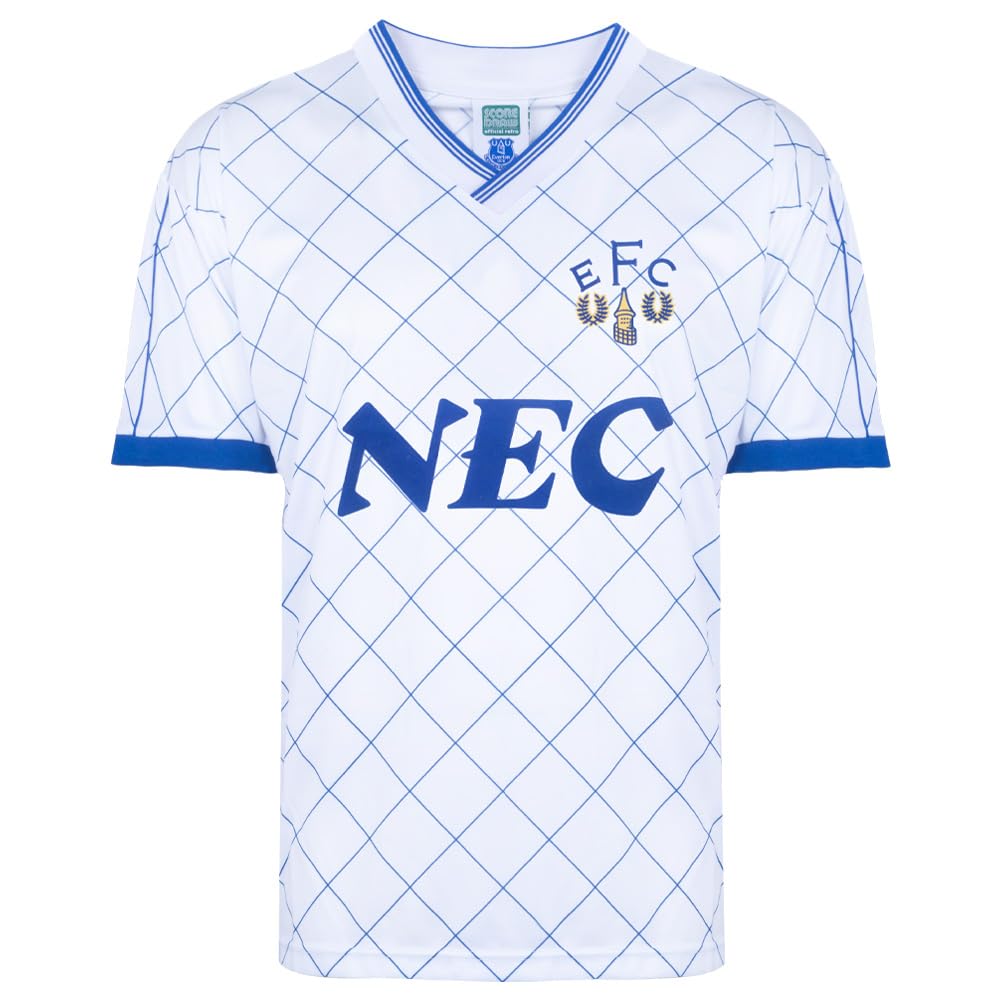 Score Draw Men's White/Blue Everton 1988 Third Retro Football Shirt XX-Large Polyester