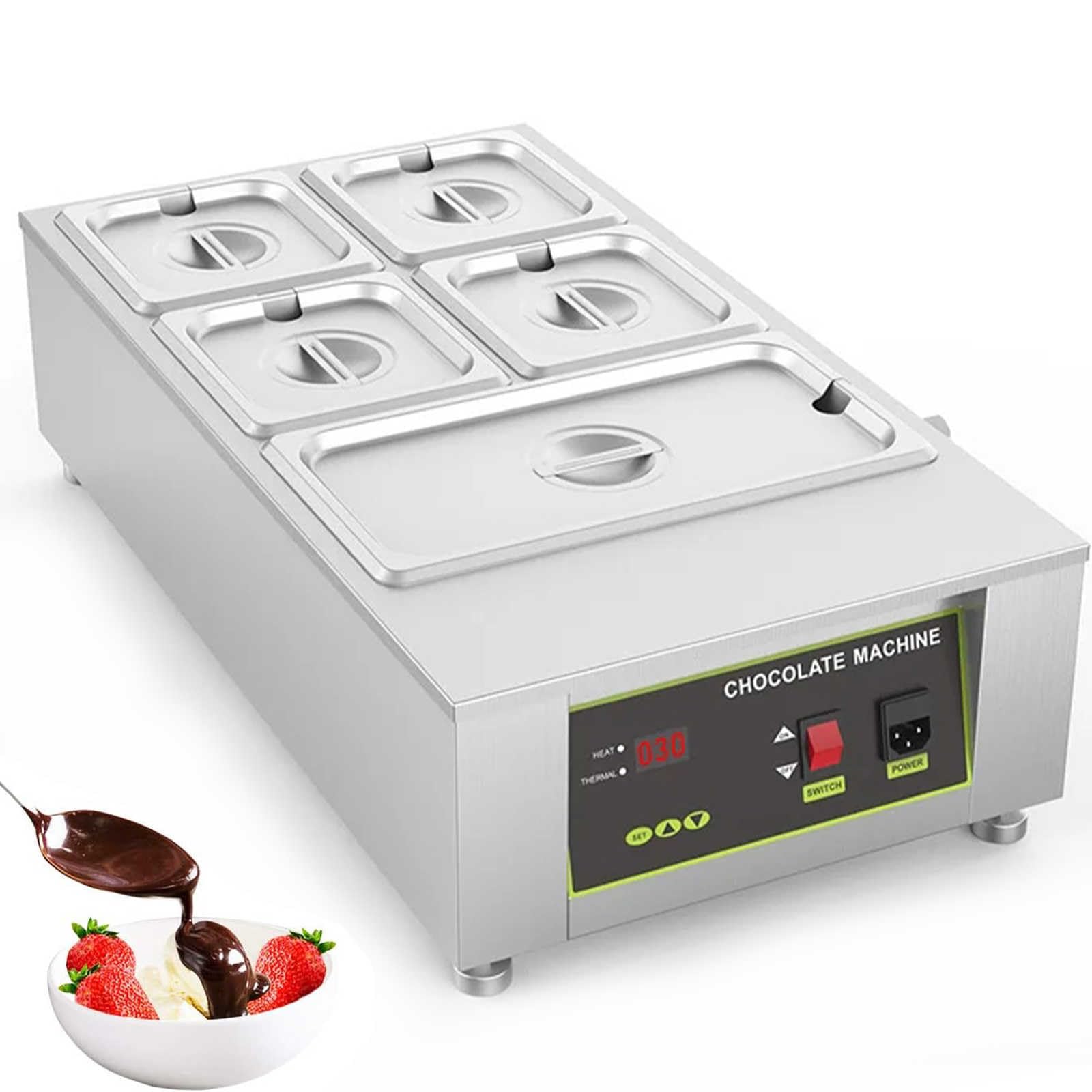 ASerZenith Chocolate Melting Pot, 1000W Chocolate Tempering Machine, Multi-Function Cooling Pot, Suitable For Heating Butter And Cheese,5 Grid