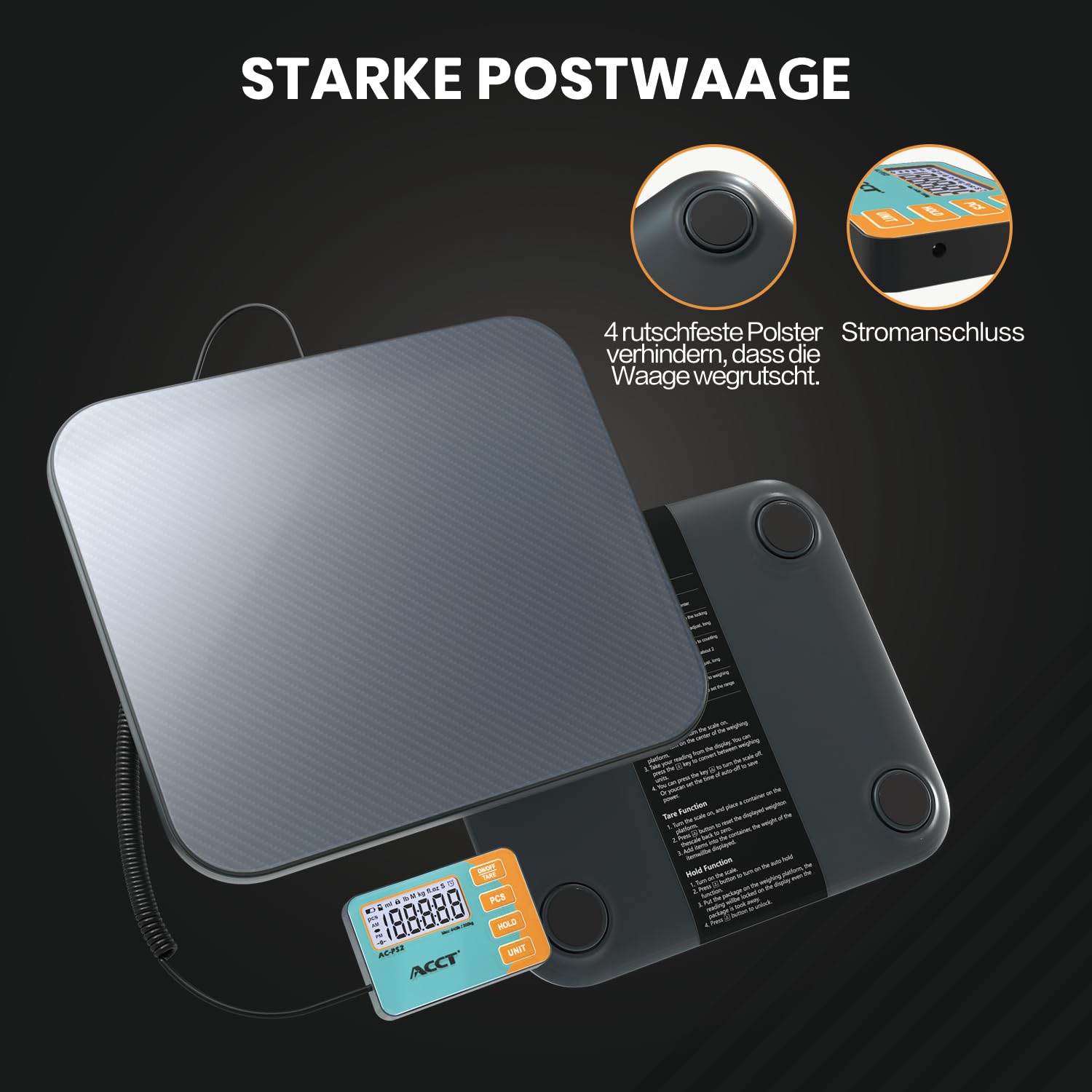 Digitale Postwaage, 200 kg Kapazität, kommerzielle Waage für Pakete, Post, Lager, Zuhause, Gepäck