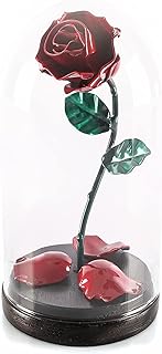 Forging Art Bcn® Rosa Encantada Forjada a Mano en Cúpula de Cristal Bella y Bestia- Regalo Día de la Madre, Sant Jordi, San Valentín, Bodas de hierro (6 aniversario) (Rojo/Verde)