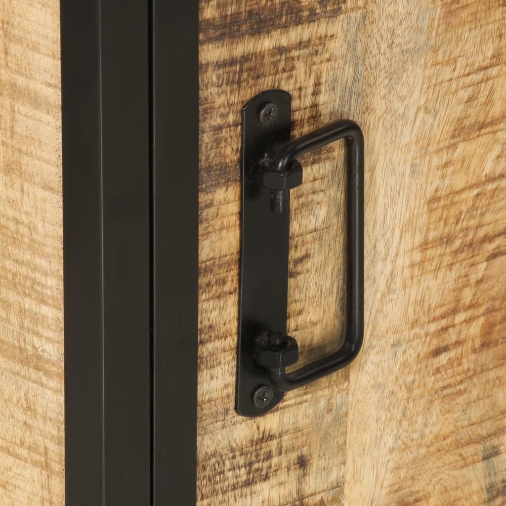 Badschrank 40x27x90 cm Massivholz Mango und Eisen mit Metallgriff für Badezimmer Aufbewahrung Stauraum