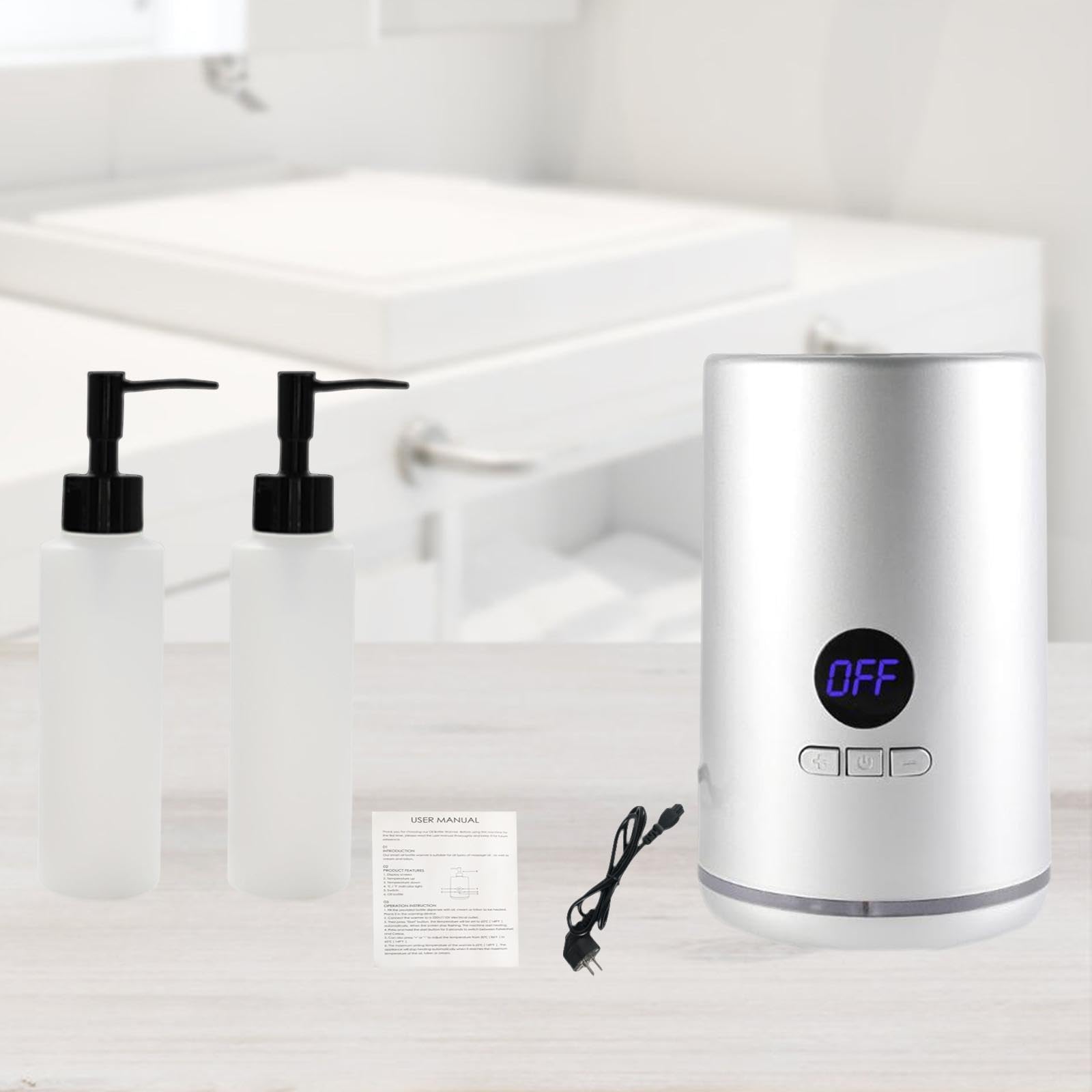 perfk Calentador de aceite de una sola botella, calentador de botellas de aceite, temperatura ajustable, portátil, pequeño para salón, SPA, loción, PLATA