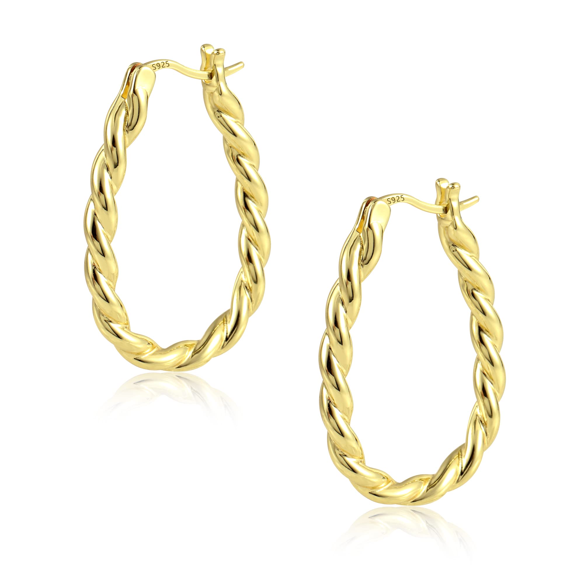 KISSPAT Sterling Silver Chunky Hoop Earrings for Women Hypoallergenic Thick Huggie Earring Wide Hoops Everyday Hoop Earrings