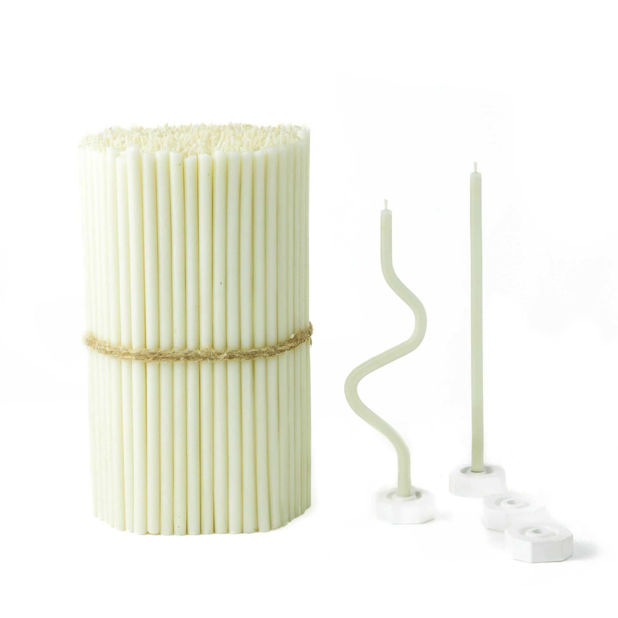 BlueBee Pure Beeswax Candles Bulk for Home - 100pcs Tall Thin Taper Candles + 4 Holders, Honey Scent, Smokeless, Long-Burn, All Natural for Church Prayer, Hanukkah, Birthday Cake