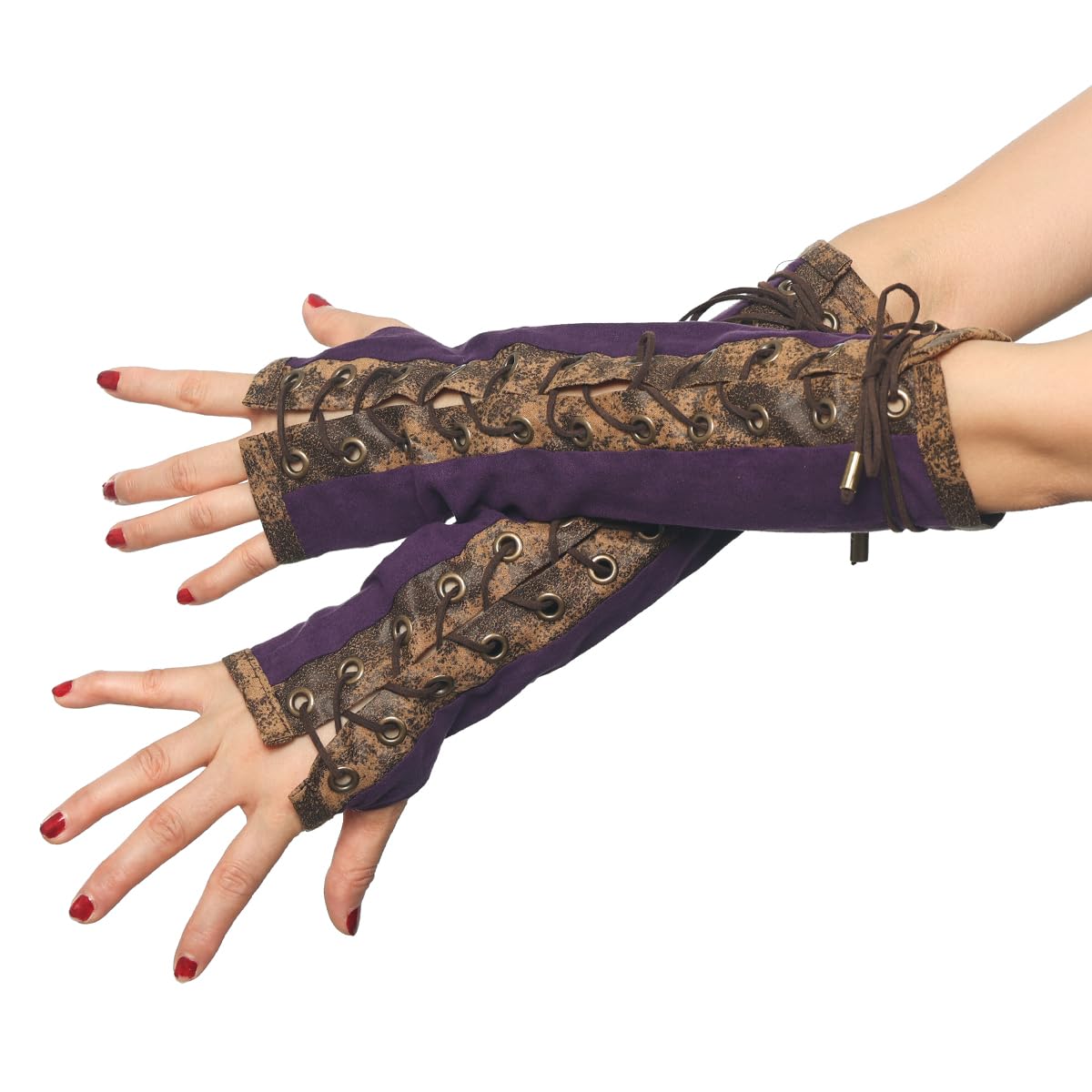 BPURB 1 Pair Women's Steampunk Fingerless Gloves Elbow Lace Up Gloves for Halloween Costume Cosplay Party — image 1