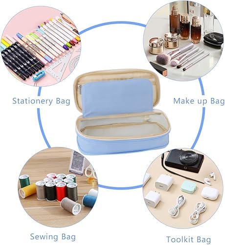 Miniatura 4 de iSuperb estuche plegable de gran capacidad para lápices, de lona, con cremallera, organizador de elementos de oficina, bolsa para bolígrafos, bolsa