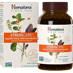 Himalaya StressCare Herbal Supplement, Supports Stress Relief, Energy Support, Relaxation, Occasional Sleeplessness, Ashwagandha, Holy Basil/Tulsi, Gotu Kola, Non-GMO, Vegetarian, 240 Capsules