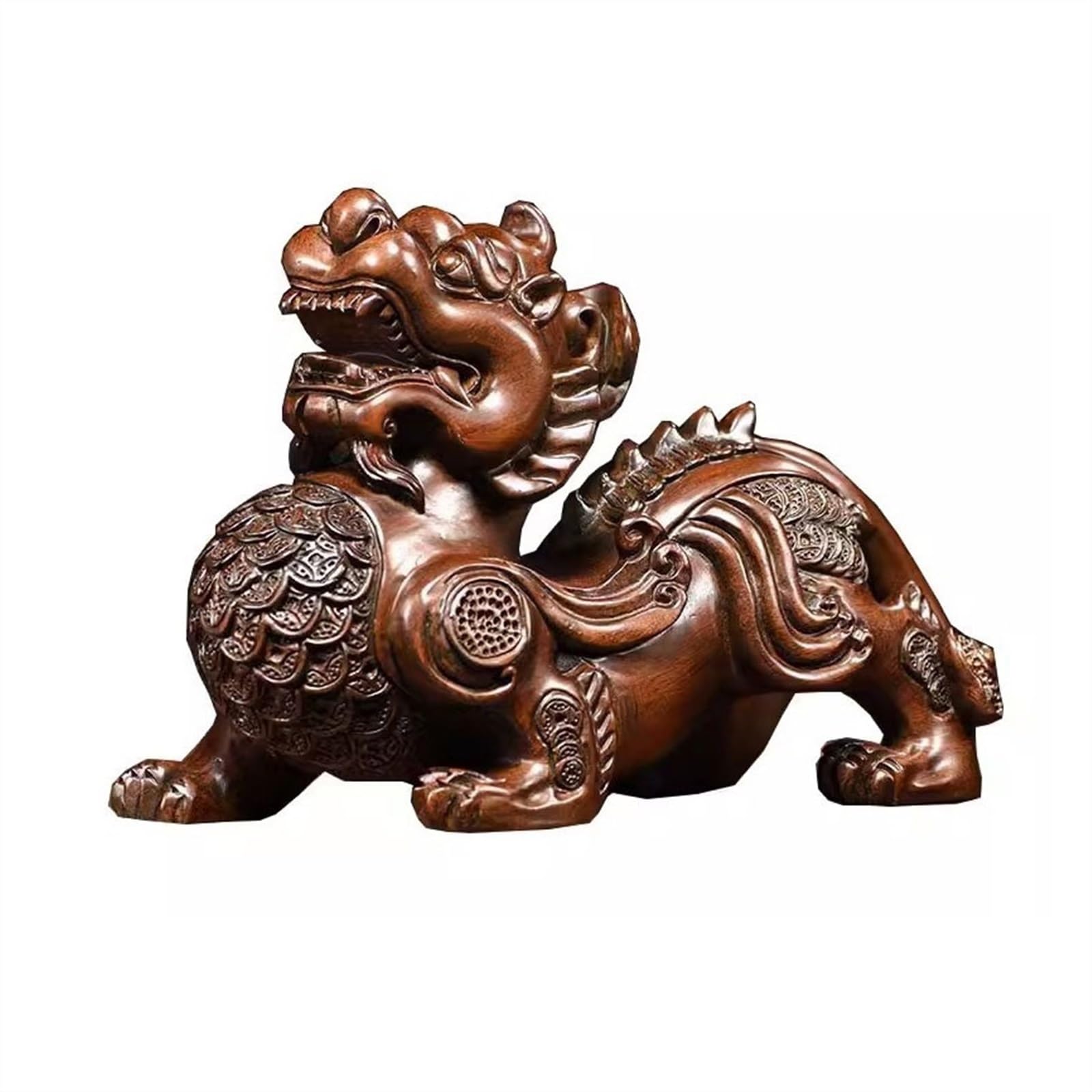 BHGFYXBS Tabletop Figurines Sandalwood Hand-Carved Pixiu Ornaments Office Living Room Desktop Decorations Fortune Feng Shui Ornaments Home Decor Statue,size_name-M