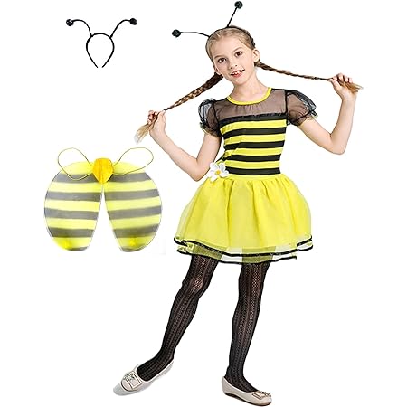 Amazon Co Jp Revanna みつばち コスプレ キッズ ハロウィン 子供 女の子 ワンピース 羽 触覚 かわいい コスチューム ミツバチ3点セット S ホビー 通販
