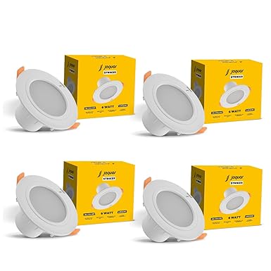 Jaquar 6W Striker Round Downlight with Aluminium Heat Sink | Junction Box LED Downlight | Mood Light for False Ceiling | 83 Cut Out | Cool White 108 x 62(DXH) MM(Pack 4)