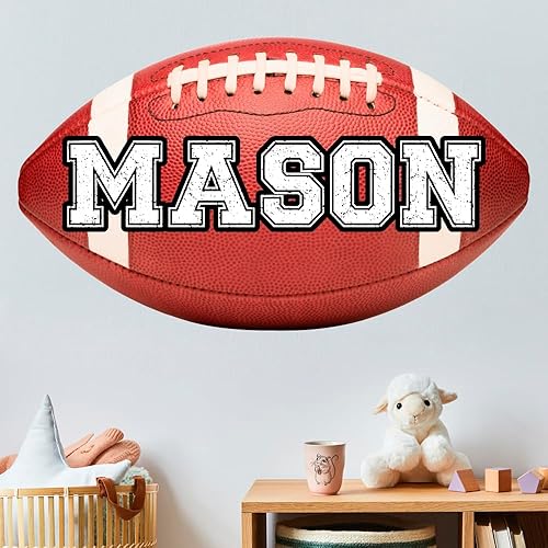 Calcomanía de vinilo con nombre personalizado de fútbol para habitaciones de niños, letras temáticas de deportes de pelota personalizadas,