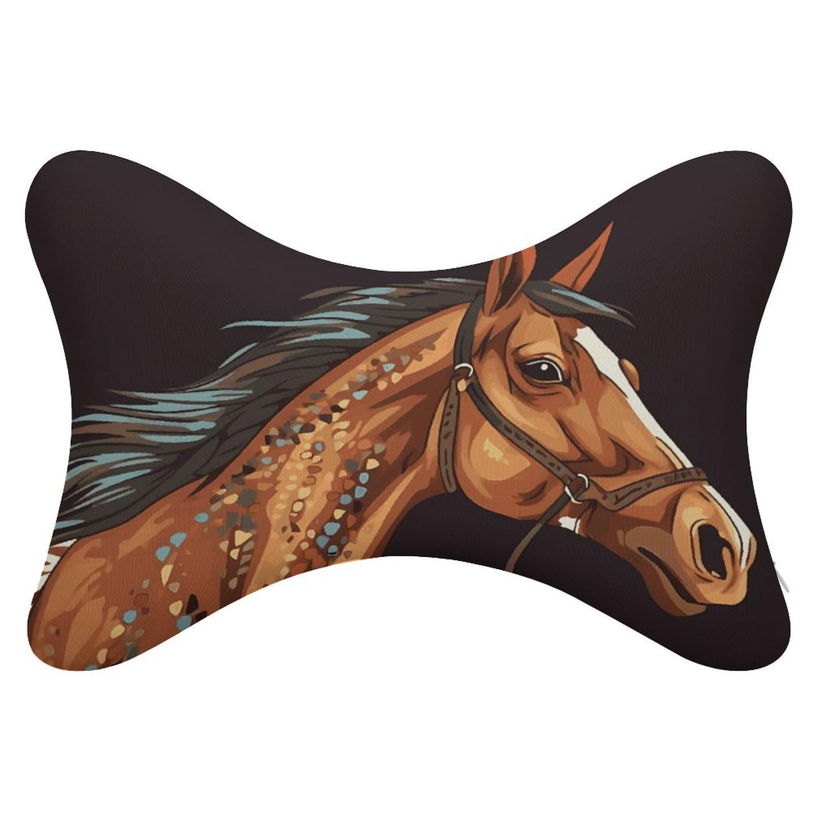 JTREHY Brown Horse Car Neck Pillow Dog Bone Shaped Travel Neck Headrest Back Chiropractic Car Support Pillow Adjustable Strap Sofa Lounge Chair Head Pillows for Car Seat