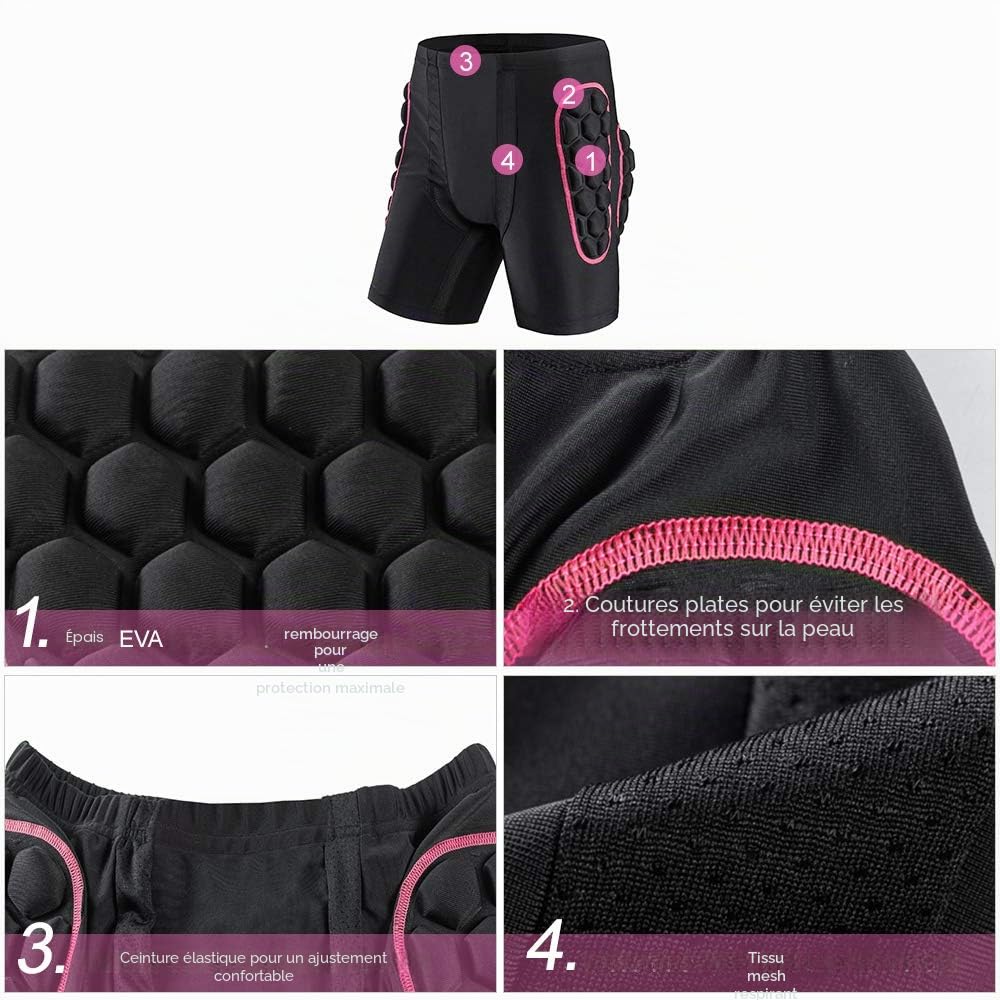 Lixada Protection de hanche pour femme shorts rembourrés avec blindage protection de hanche shorts pad pour snowboard patinage ski équitation, rose, S