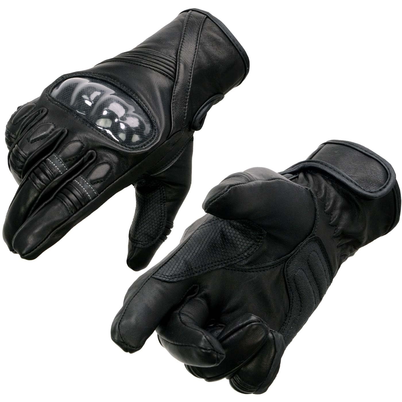 Milwaukee Leather MG7540 Mens Leather Racer Gloves with Hard Knuckles and Elasticized Fingers