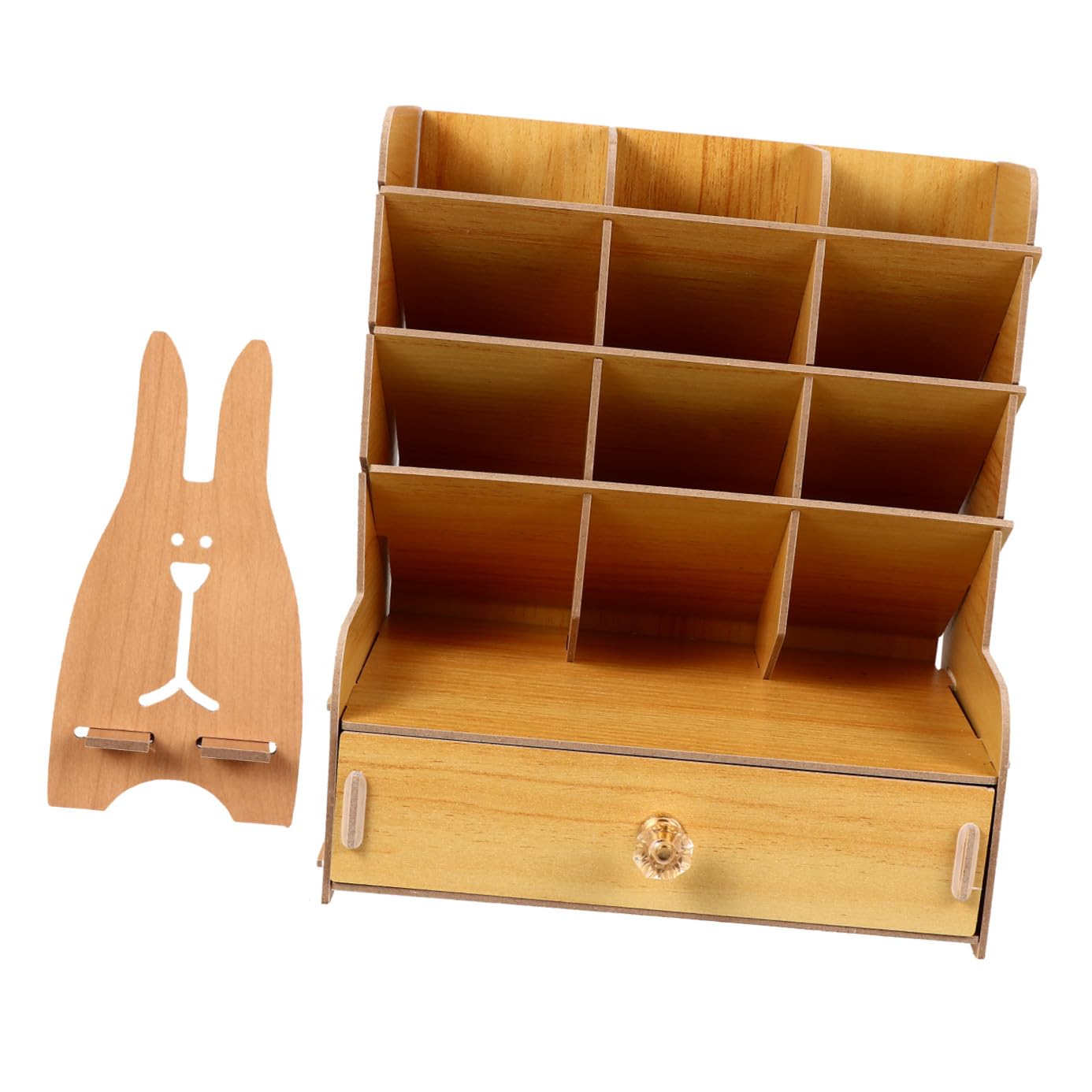 Organizador de Escritorio de Madera Múltiples Compartimentos, Portalápices y Contenedor de Papelería para Oficina, Estructura Resistente y Portátil