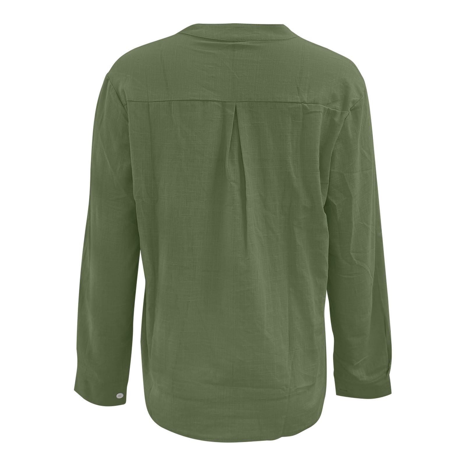 Chemise Femme Coton et Lin Manches Longues Col en V Boutonnée Couleur Unie - Chemisier Décontracté Chic Élégant Respirant Été - Blouse Femme Grande Taille pour Travail Quotidien