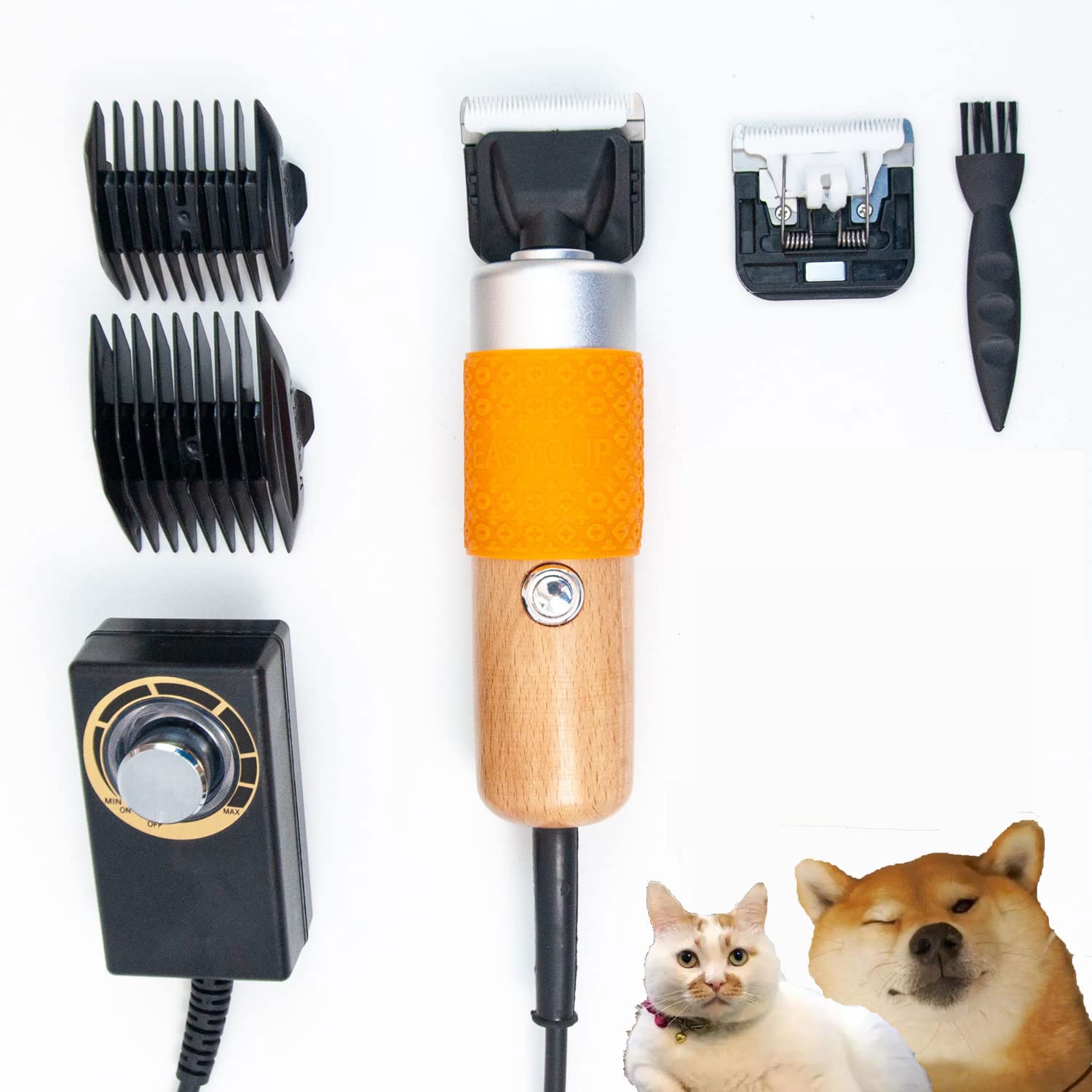 zalati Haustier-Haarschneidemaschine, Kehrmaschine, 2-teilig, 6 Gänge, einstellbare Geschwindigkeit/geräuscharm, für Katzen und Hunde, 200 W, Holzgriff