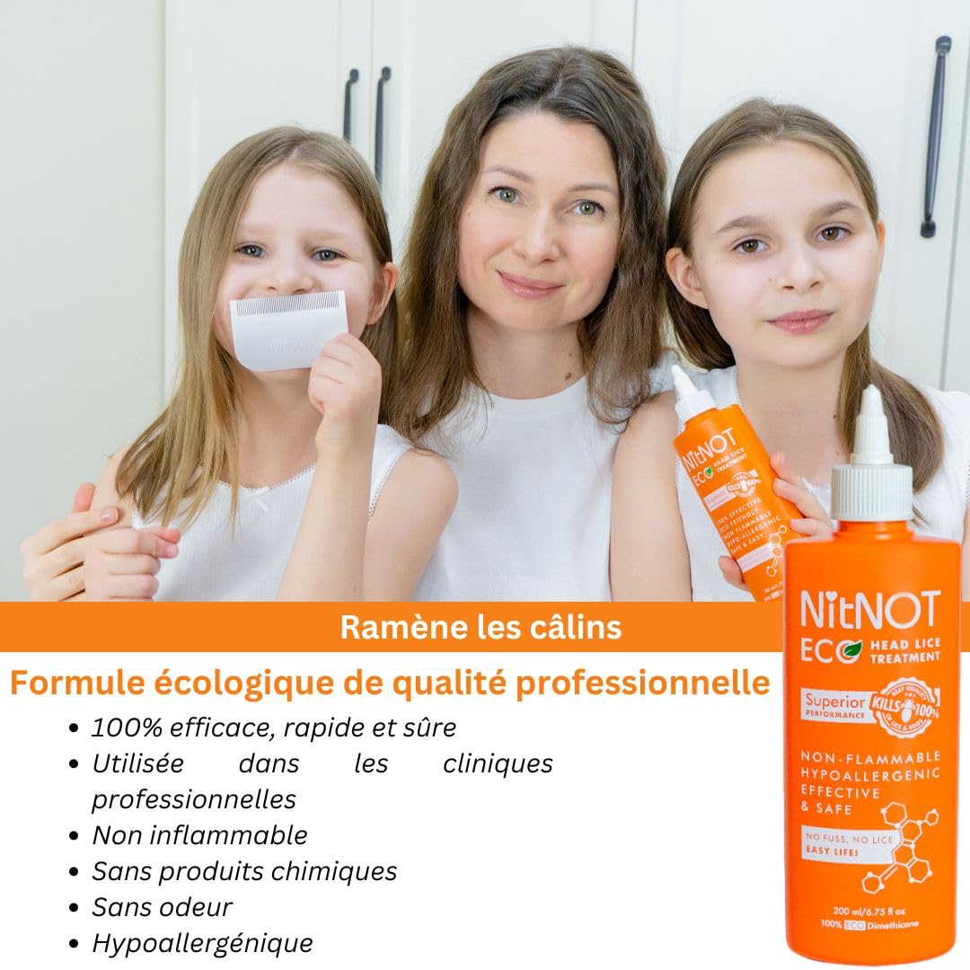 NitNOT Tête Lice traitement - tue tous les poux de tête et des œufs - XL200ml au moins 4 traitements longs cheveux - Coffre-fort - Aucun effet secondaire - Facilité d'utilisation - Pas odeurs
