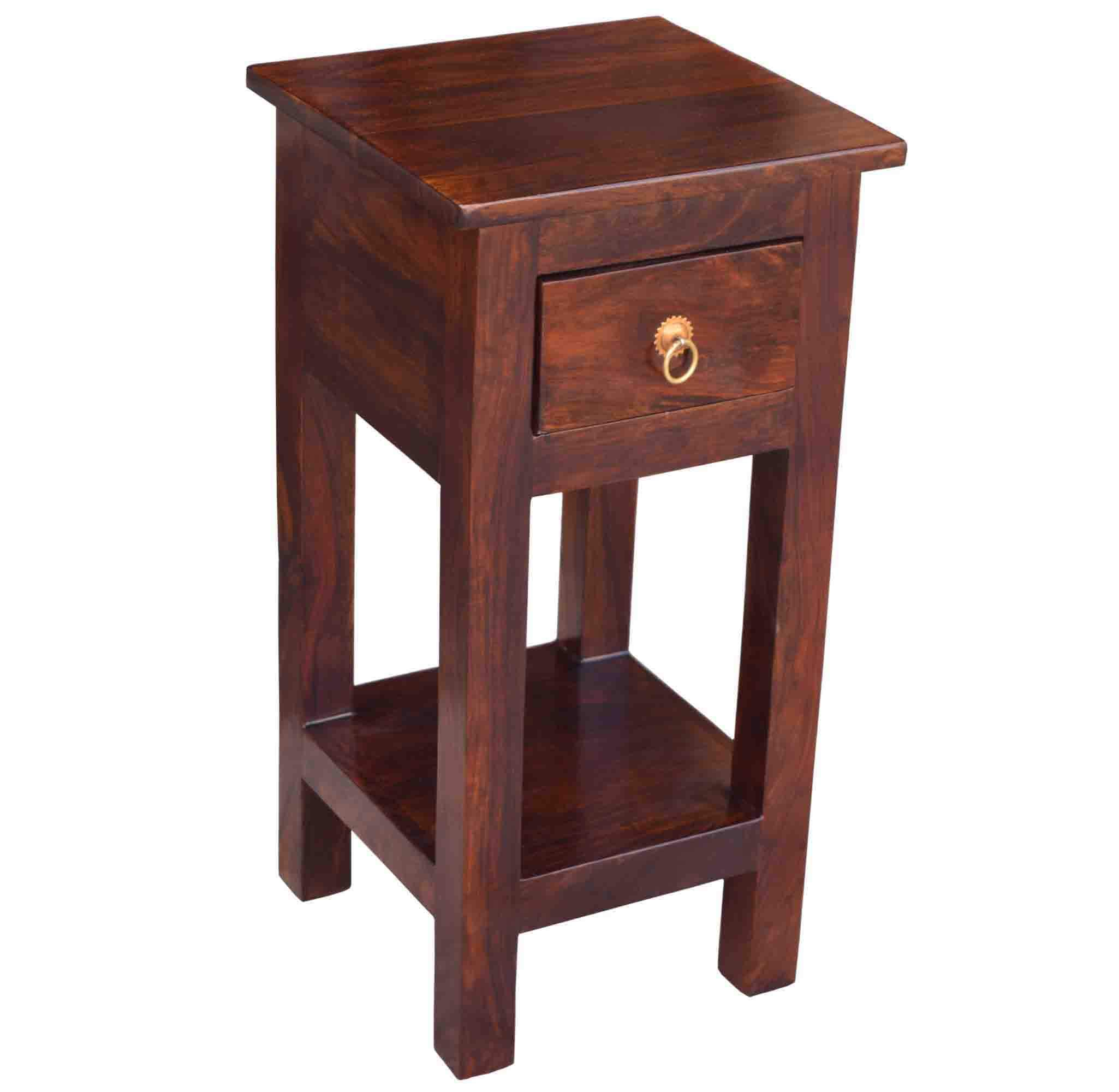 RAJ HANDICRAFT Solid Wood Bedside Table for Living Room | Handmade Pure Wooden Side Nightstand End Table with 1 Drawer & 1 Open Shelf Storage for Home & Living Room
