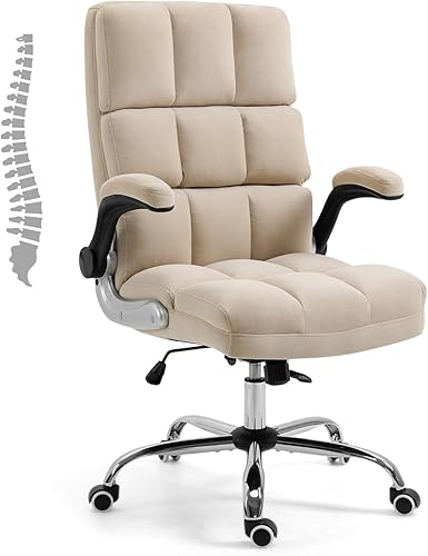 ECOTOUGE Silla de oficina ejecutiva, ergonómica de terciopelo, silla de escritorio cómoda, silla de computadora con respaldo alto con ángulo de