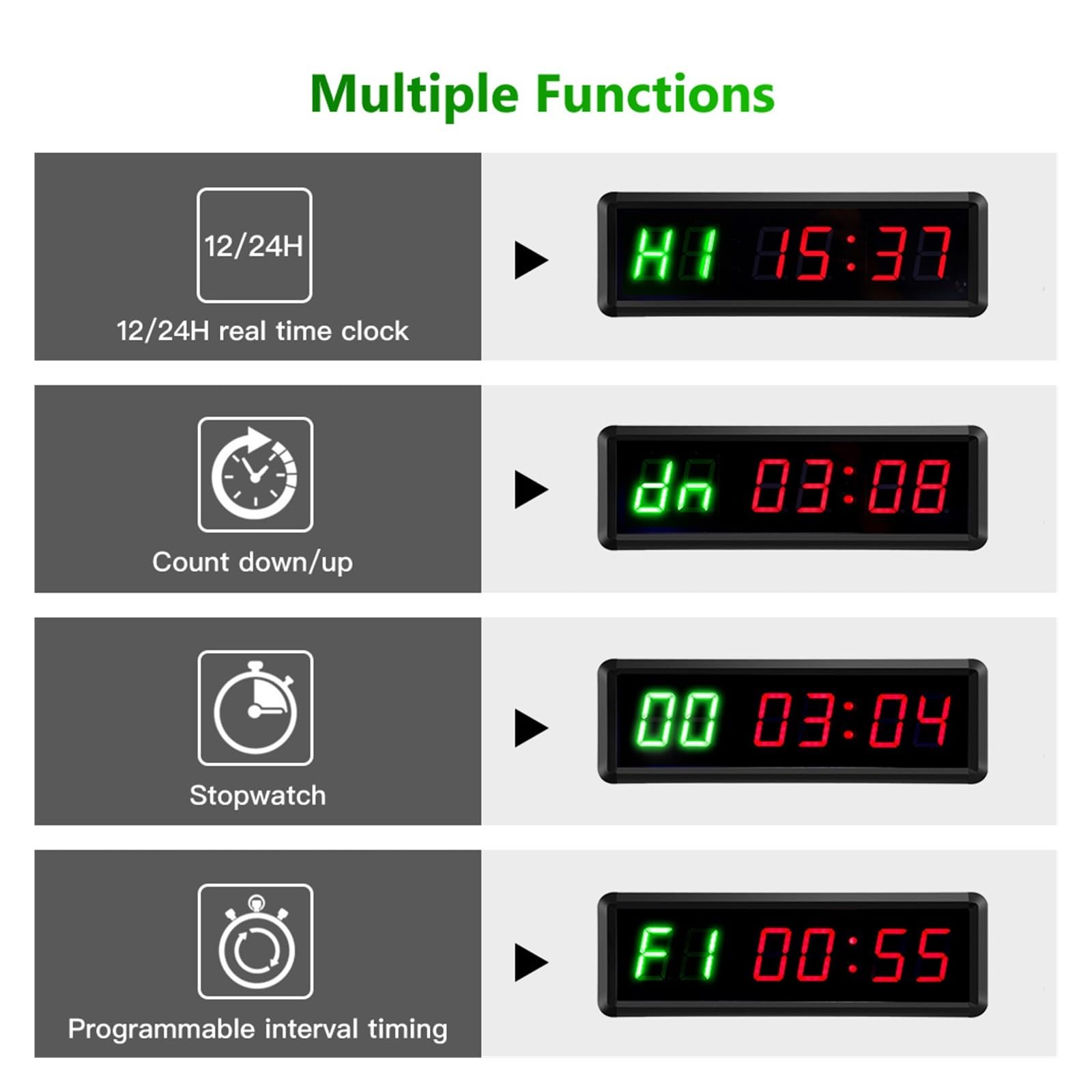 Countdown Timer, Timer a intervalli programmabili a LED, timer da palestra ad alto carattere da 1,5", Tabata, cronometro, timer for allenamento fitness con conteggio su/giù