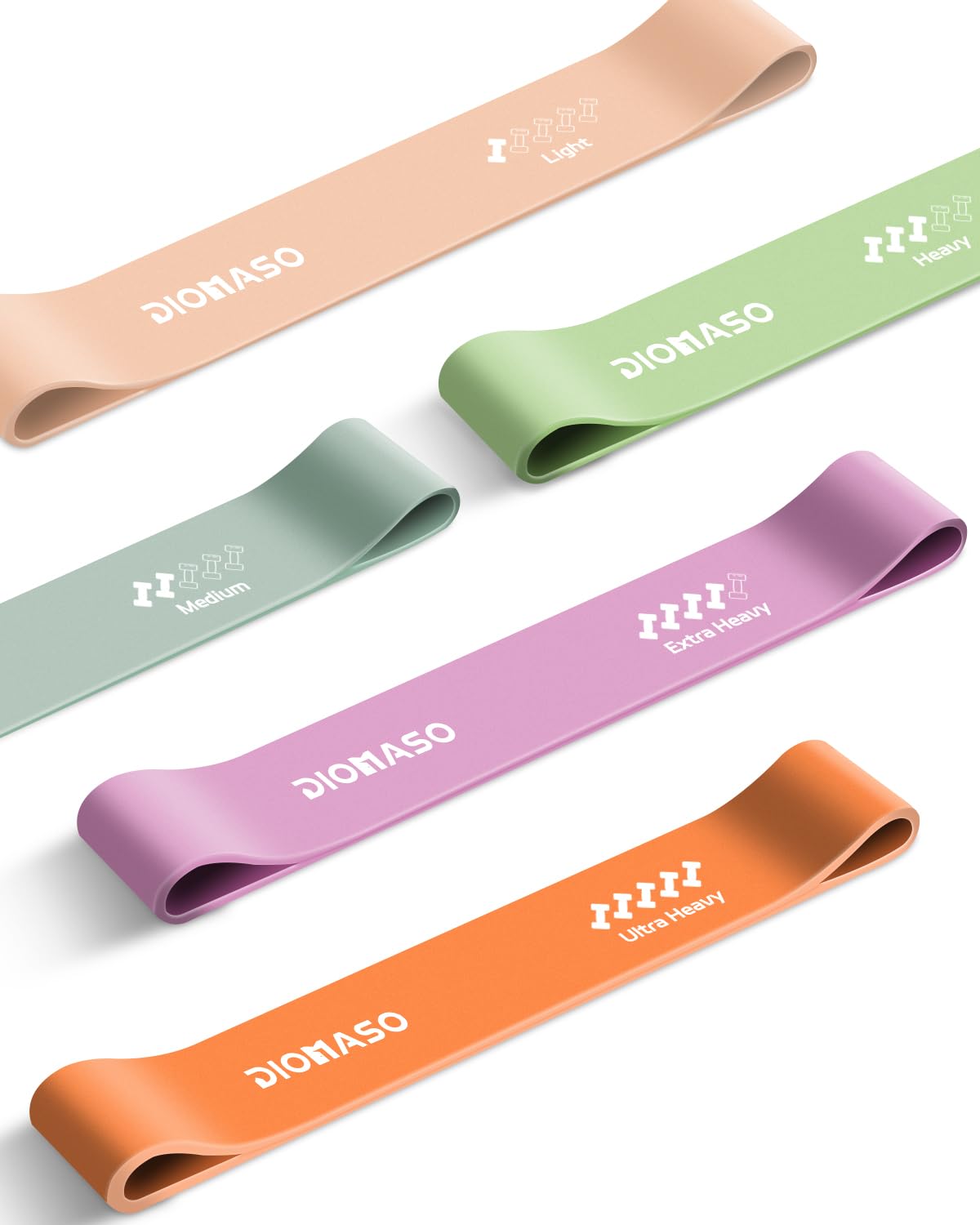 DIOMASO Resistance Bands for Working Out- 5 Levels with Exercise Bands, Multi-Colored Stretch Bands for Women Men, Legs, Glutes, Thighs, Yoga, Indoor & Outdoor Fitness
