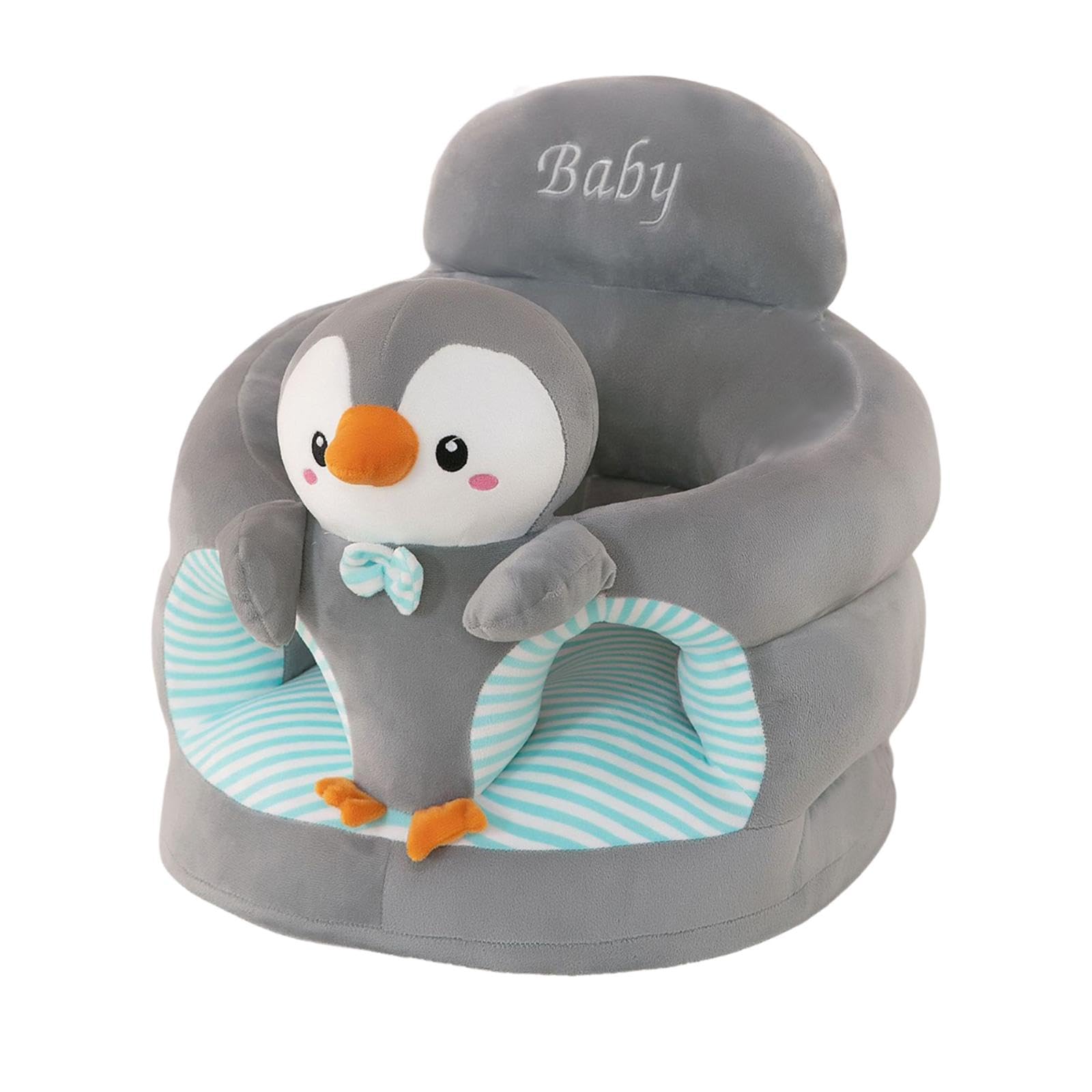 CALANDIS Baby Seat Chair Cover Plush Fabric Animal Shaped Infant Floor Seat Slipcover Penguin Gray, Sofas & Armchairs, Furniture-image-27