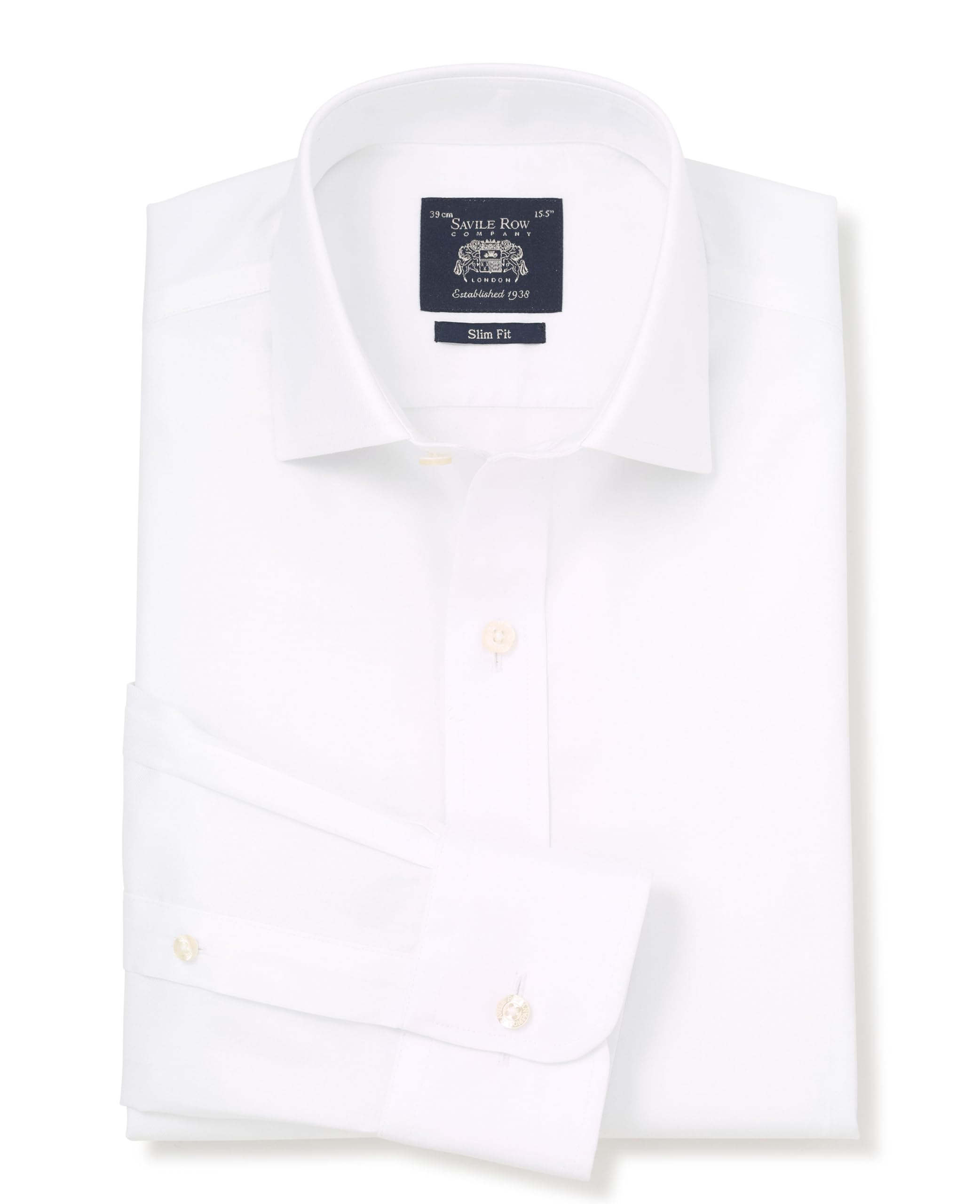 THE SAVILE ROW COMPANY LONDON Men's Slim Fit Cotton Twill Non-Iron Formal Shirt - Single Cuff - White - 16.5" Collar - Standard Sleeve