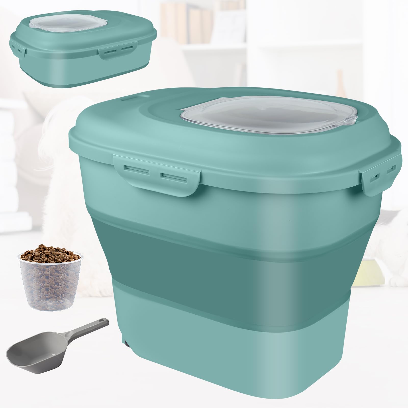 Récipient stockage nourriture chien pliable hermétique à roulettes