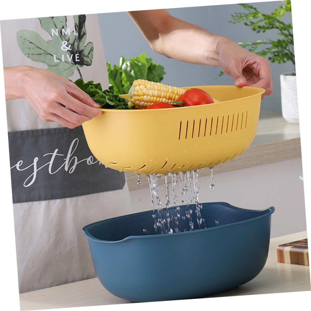 PRETYZOOM Scolapasta Clip, Cestino Lavaggio Verdure e Frutta in Pp, Doppio Strato, Drenaggio Rapido, Salvaspazio per Cucina e Casa