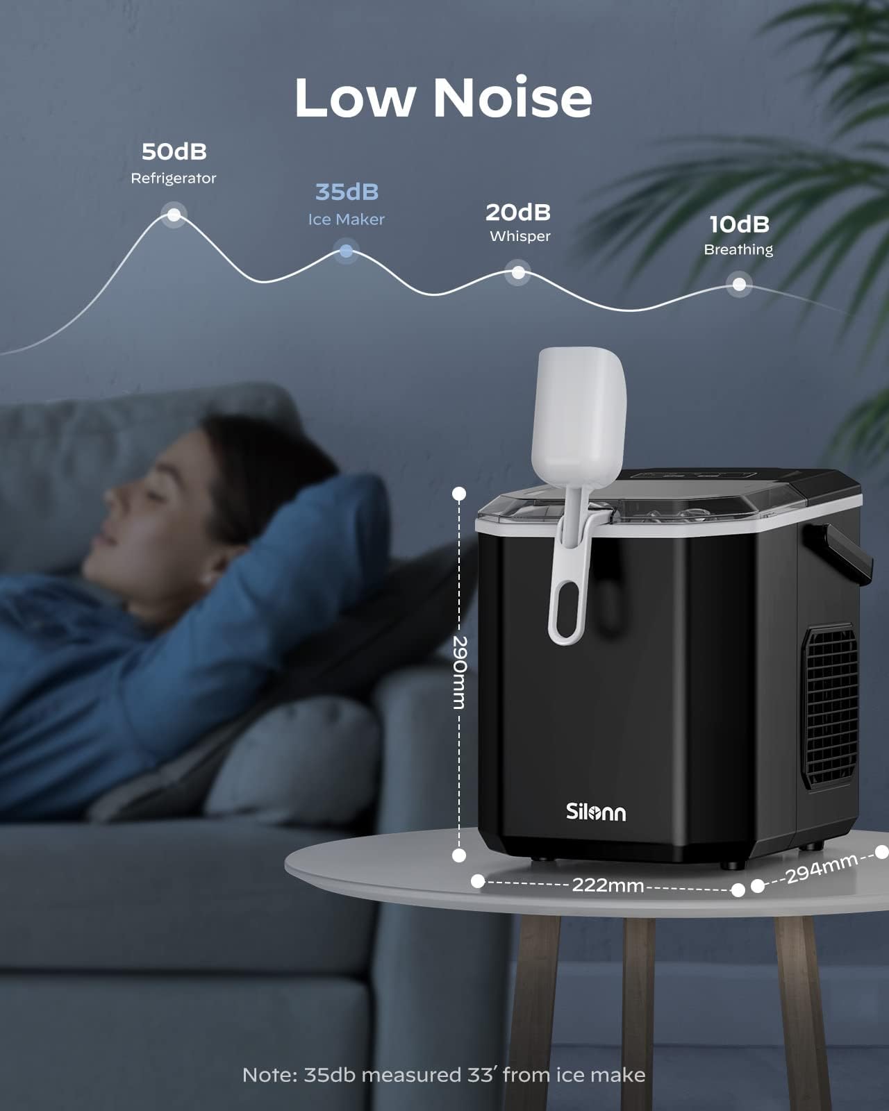 Silonn Macchina per cubetti di ghiaccio con maniglia e cestino per il ghiaccio, mini Ice Maker con autopulente, 9 cubetti di ghiaccio in 6 minuti, 12 kg/24 ore, 2 dimensioni di cubetti di ghiaccio
