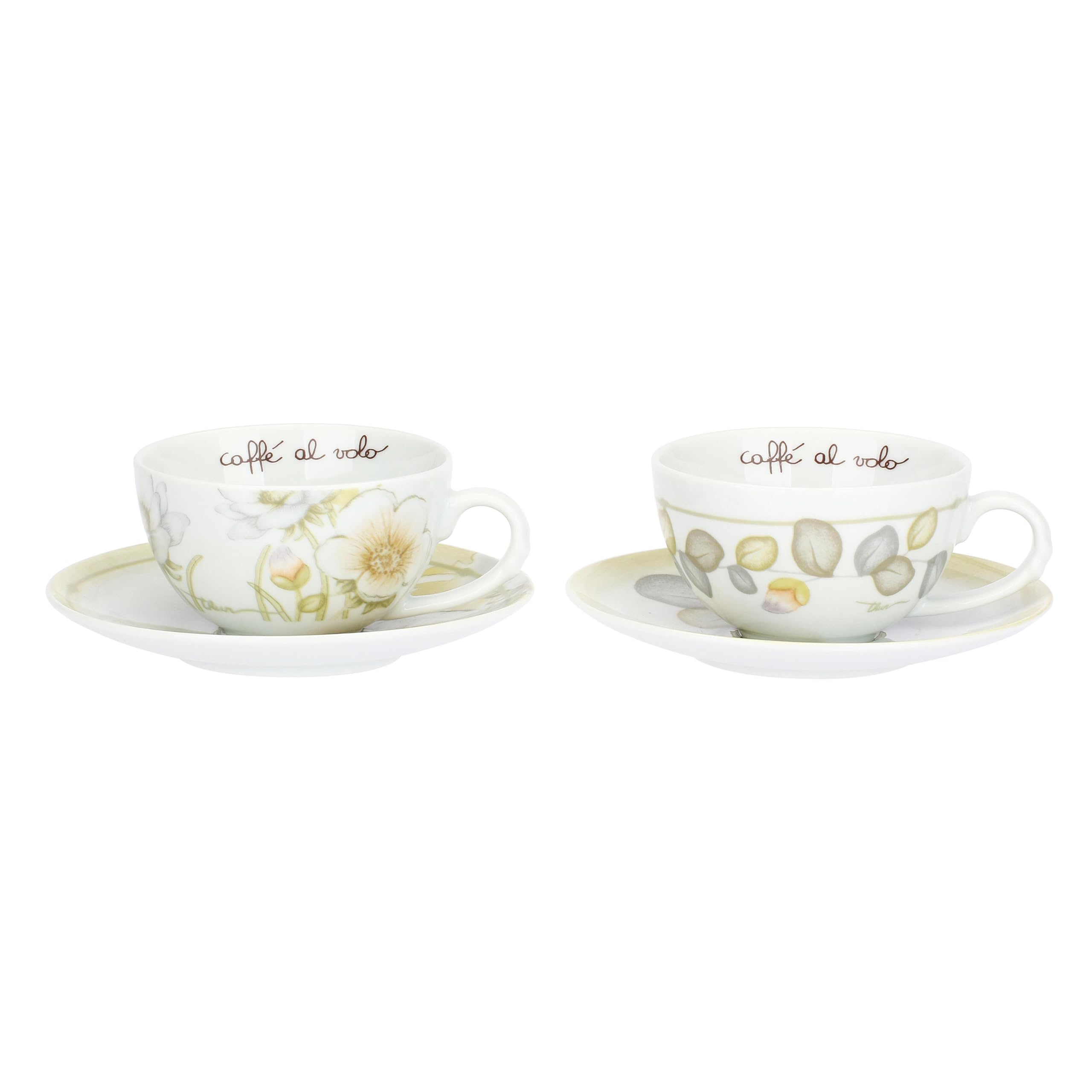THUN - Set 2 tazze medie - porcellana - Collezione Bloom - h5,8 cm ⌀10 cm, manico 1,4 cm; piatto ⌀15,9 cm