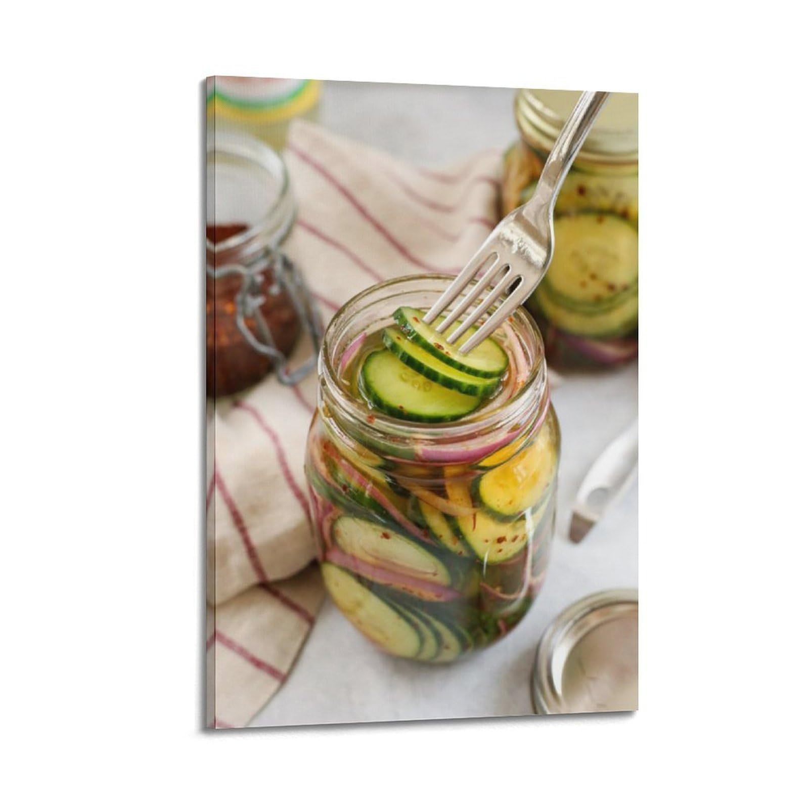 DLJGDS Kreative eingelegte Gurke Fotografie, Gemüse, dekorative Malerei, Leinwand, Wandposter und moderne Familienschlafzimmer-Dekoration, 60 x 90 cm