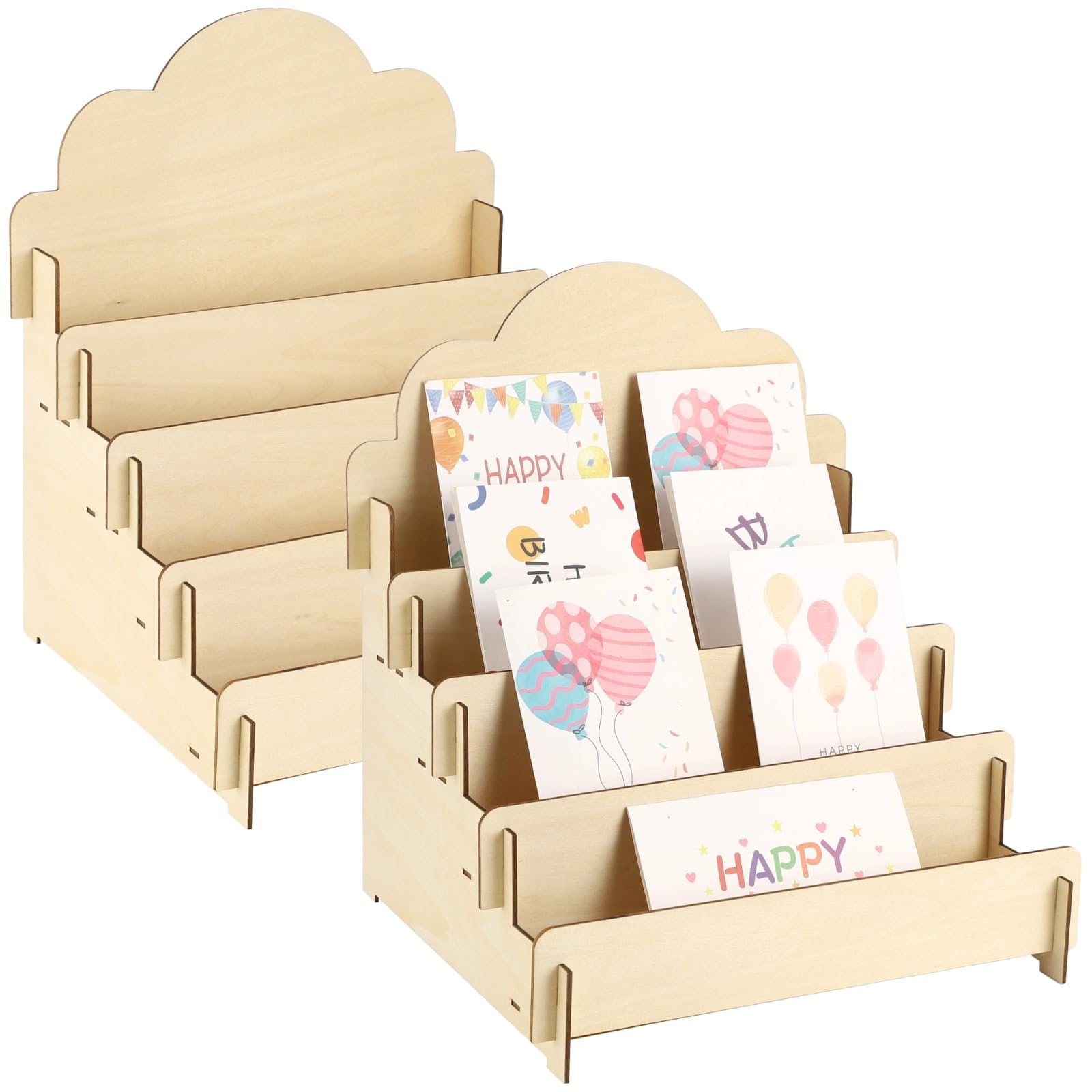 2 Stück Holz-Grußkartenhalter, 4-stufiger Karten-Organizer, verstellbare Karten-Aufbewahrungsständer, schlichtes Design für einfachen Zugriff, ideal für Zuhause und Geschäft