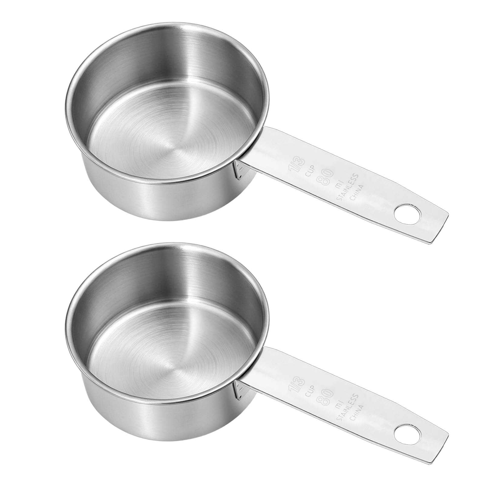 2 Pcs 1/3 Cup Stainless Steel Measuring Cups, (80ml, 3oz) Cat Food Scoop 1/3 Cup Scoop Metal Kitchen Measuring Cups Measure Scoops for Wet and Dry Ingredients, Cooking, Baking, Dishwasher Safe