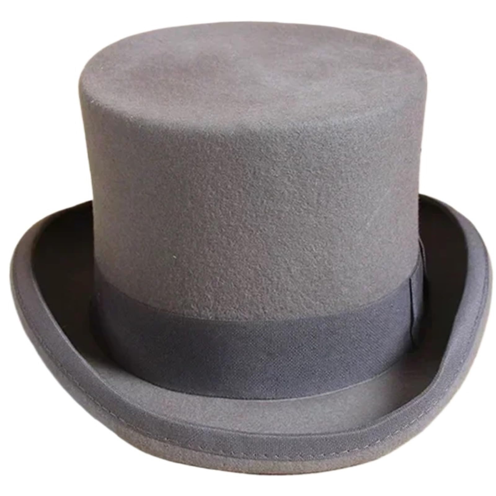 Cappello a Cilindro Piatto da Uomo in Lana Cappello da Mago Versatile Cappello con Cinturino a Cilindro da Gentiluomo Elegante per Mago, Carnevale(Grey,54-56cm)
