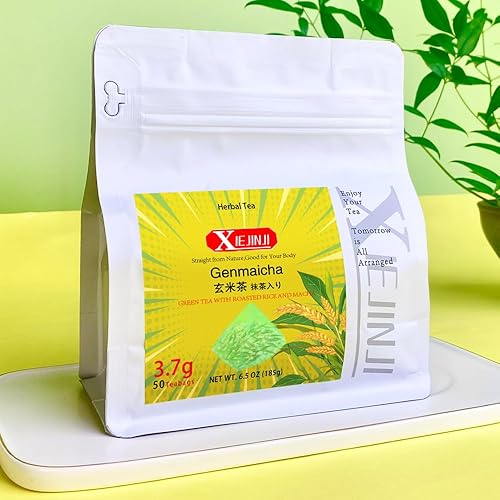 Miniatura 2 de XIEJINJI Genmaicha - 50 bolsas de té, bolsa de té con filtro transparente piramidal
