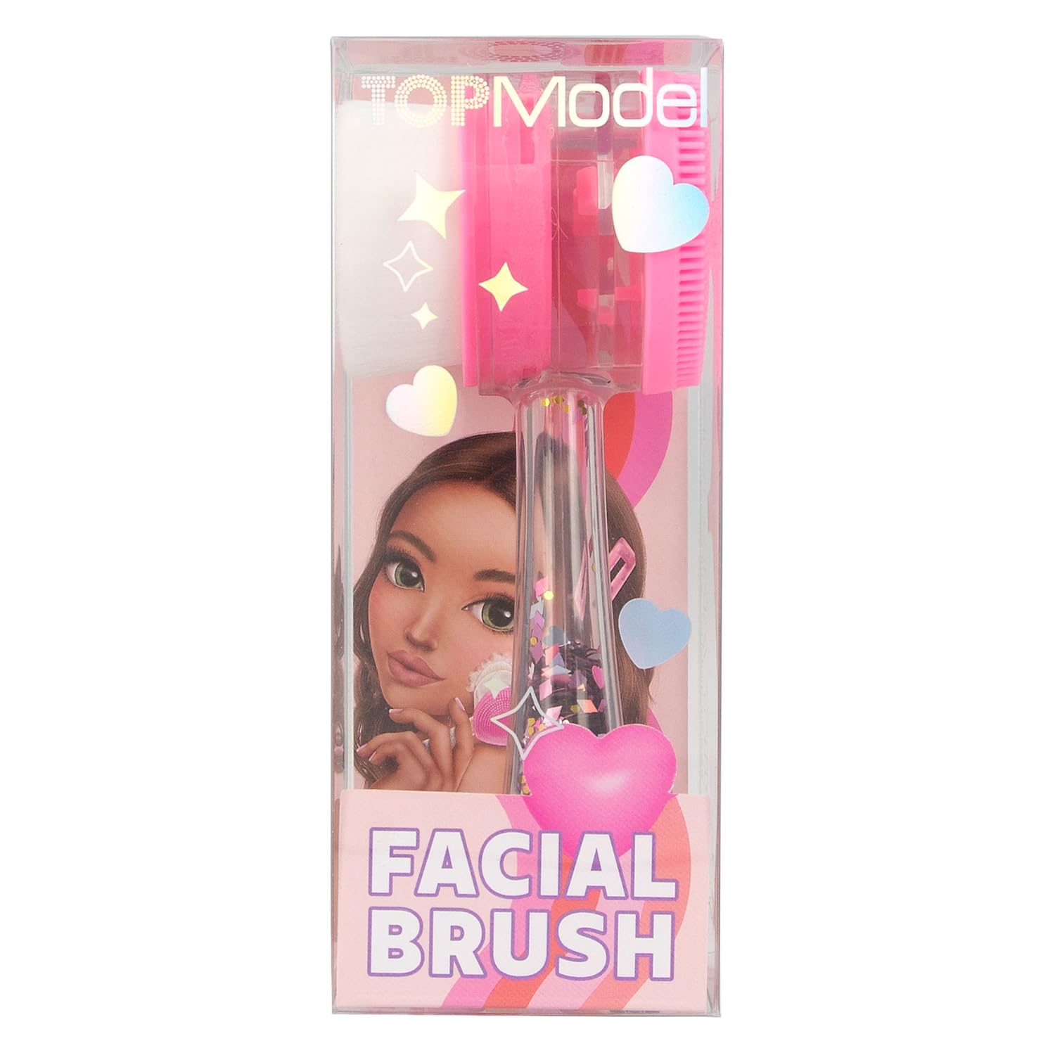 Depesche 12838 TOPModel Beauty and Facial Rosa en Forma de corazón, con Mango Transparente y Confeti, Incluye un Cepillo y un Lateral de Silicona, Multicolor